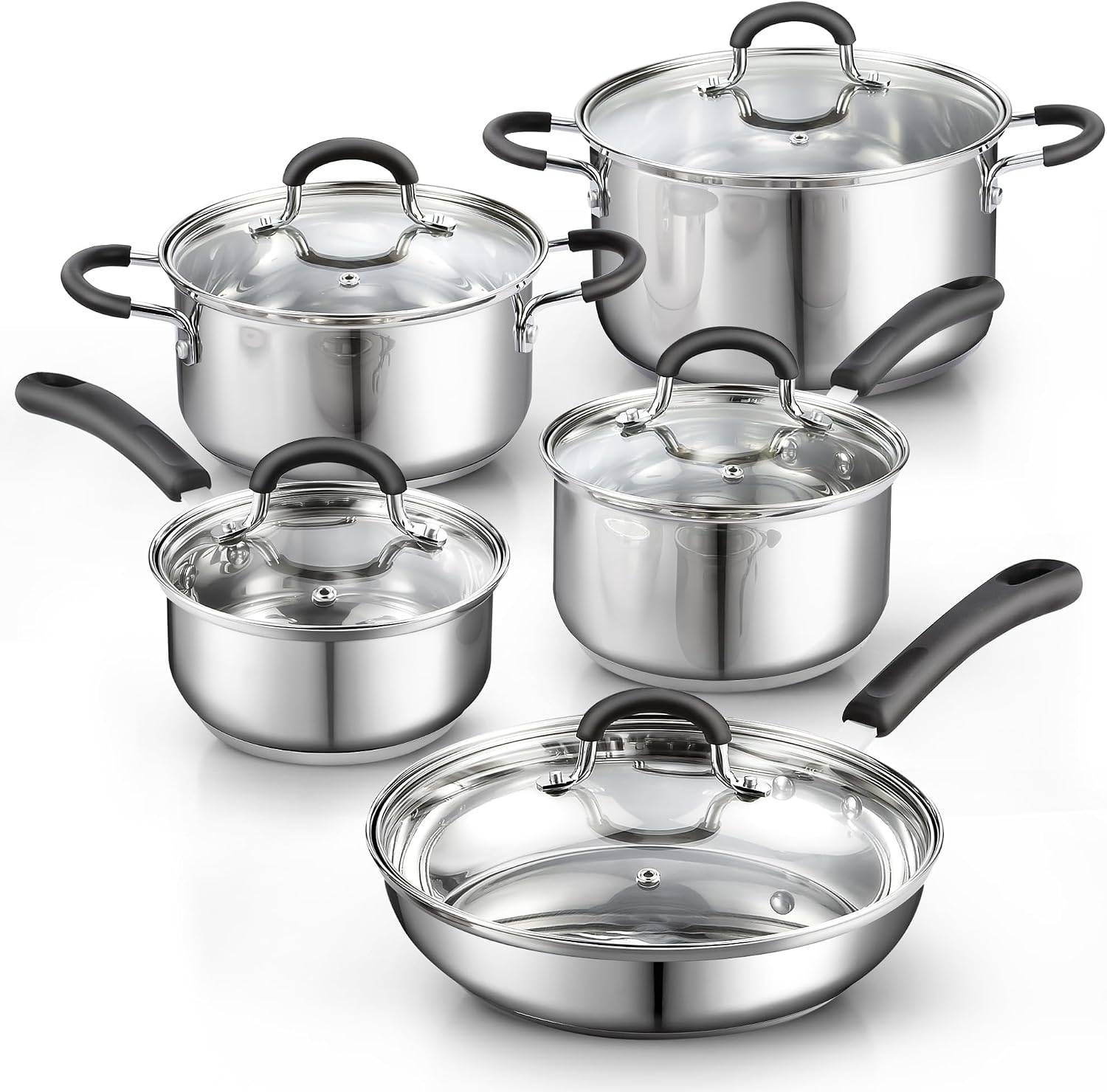 Cook N Home Professional Stainless Steel Cookware Set, 10-Piece | Pots and Pans Kitchen Cooking Set with Stay-Cool Handles, Induction Ready