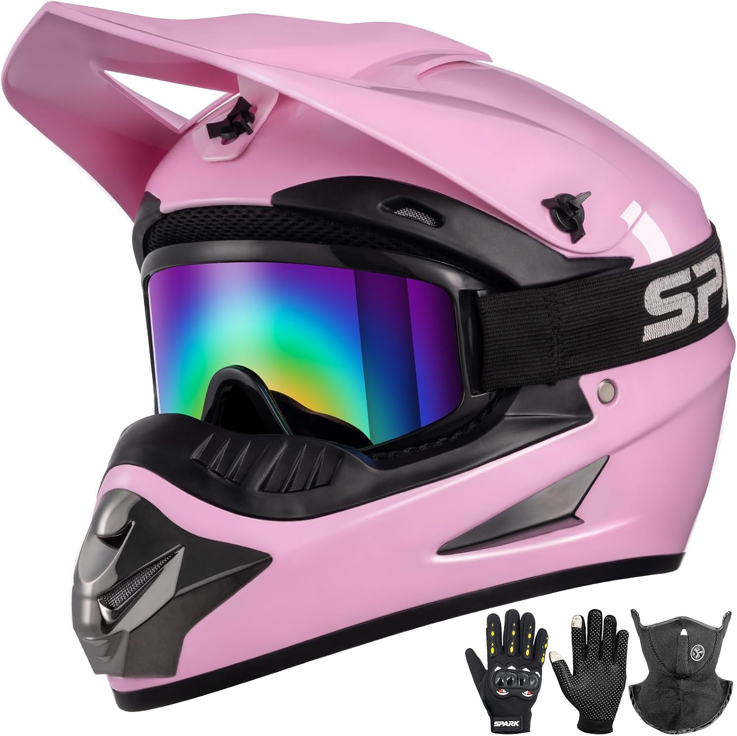Youth Kids Dirt Bike Motocross Helmet (Goggles Gloves Face Mask) 4PCS Set, DOT Approved Full Face Motorcycle Helmets