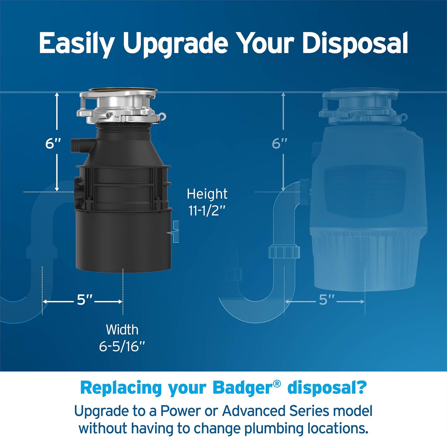 InSinkErator Badger 1 Garbage Disposal with Power Cord, Badger Series 1/3 HP Continuous Feed Food Waste Disposer