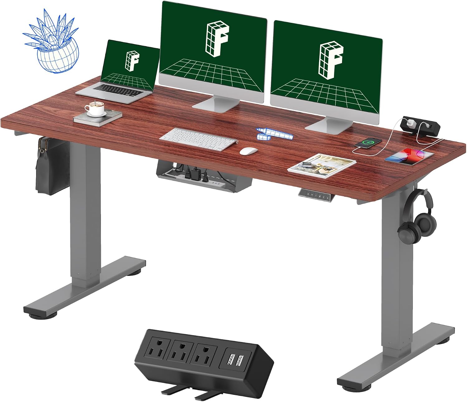 FLEXISPOT EN2 48"x24" Standing Desk with Power Strip Bundle, Black