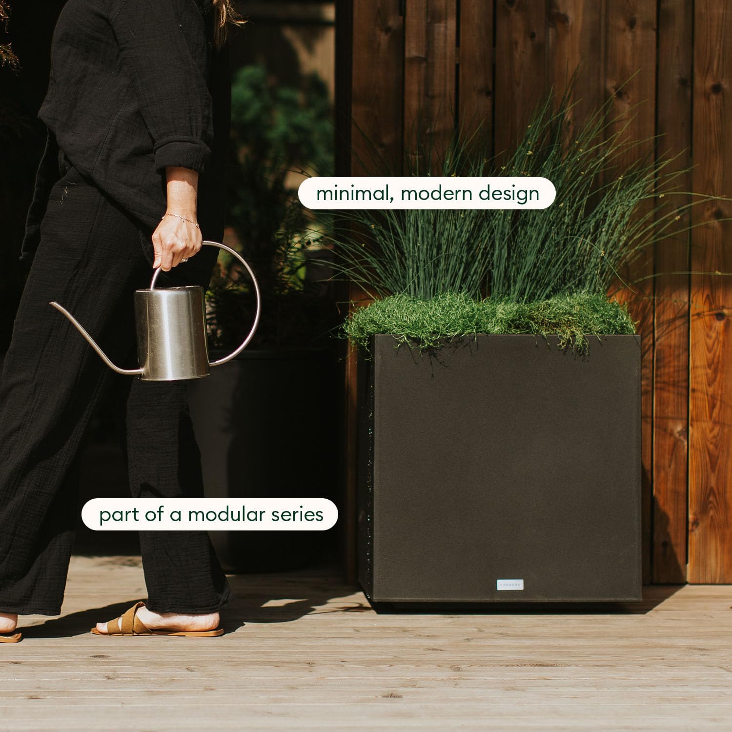 Veradek Block Series Cube Planter - Square Outdoor Planter | Made From Durable Plastic With Double-Walled Construction. Modern Porch/Patio Décor for Plants and Flowers