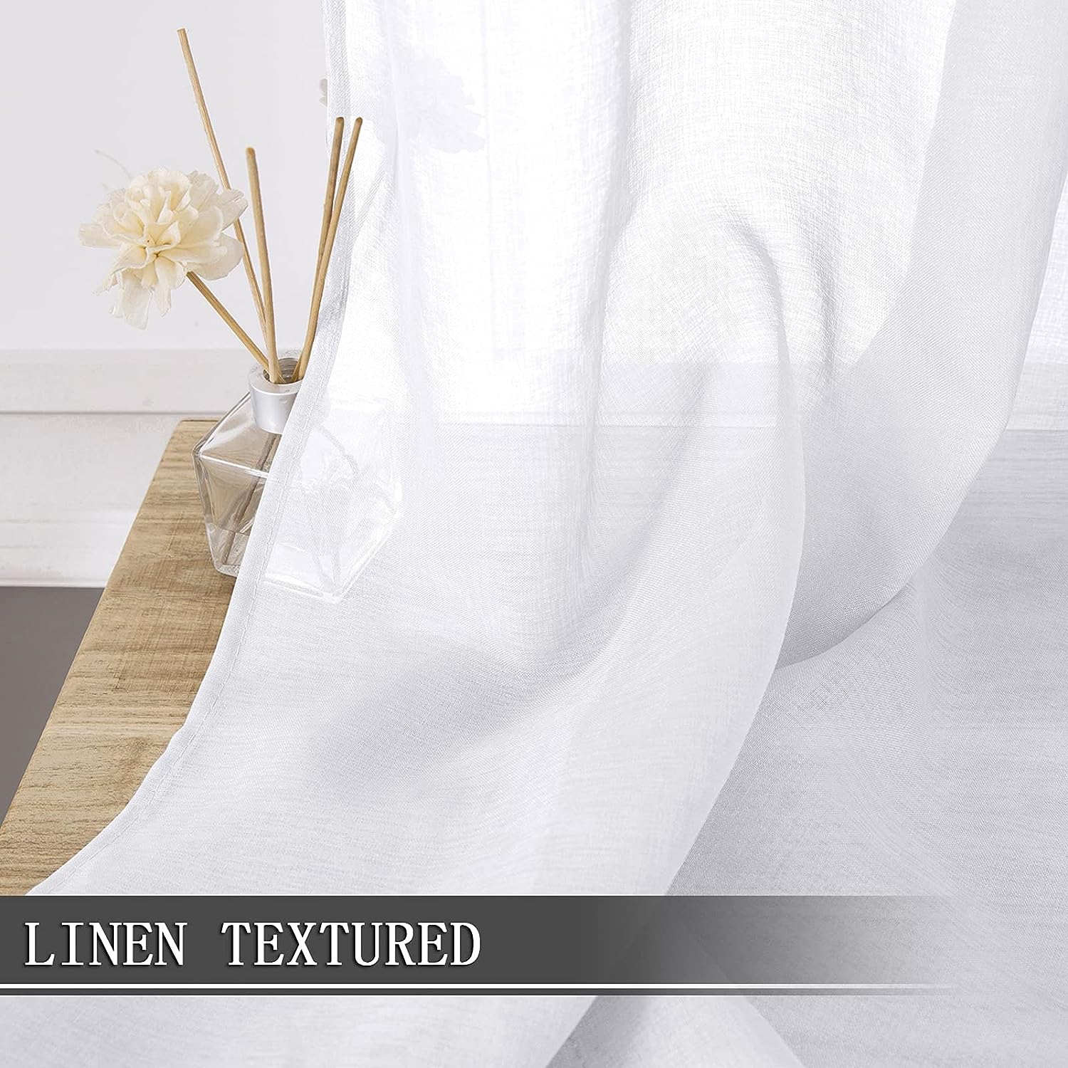 Tollpiz Sheer Curtain Linen Textured Living Room Curtains Sheer Light Filtering Rod Pocket Voile Curtain for Bedroom, 54 x 72 inches Long, White