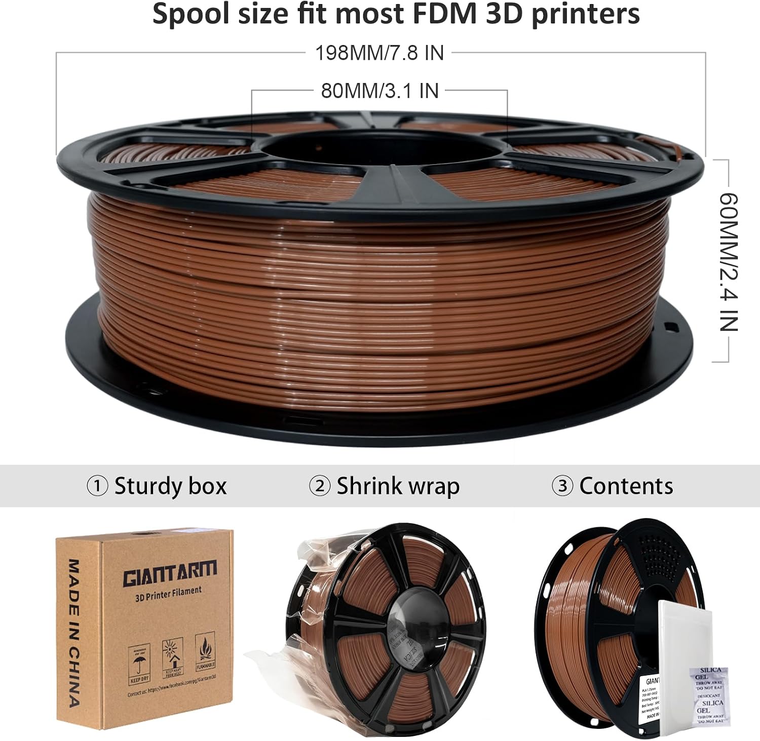 GIANTARM 3D Printer Filament, Silk Gold Pla Filament, 1Kg(2.2lbs) Spool, 1.75mm Dimension Accuracy +/- 0.03mm, 3D Printing Filament