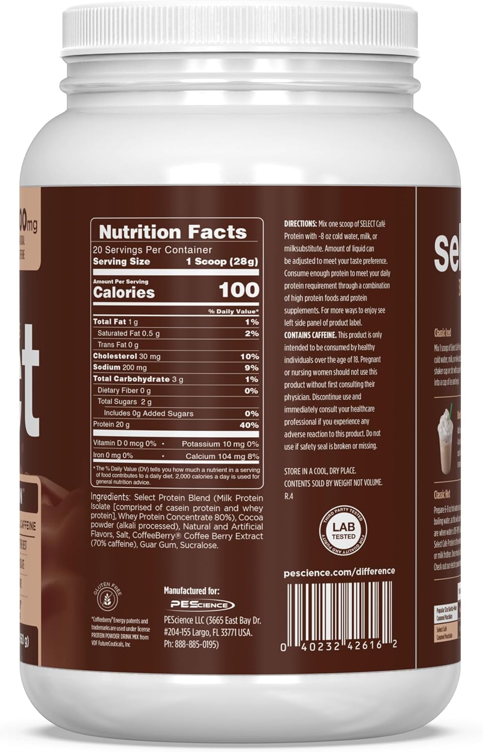 PEScience Select Cafe Protein Coffee Powder, Caramel Macchiato, 20 Servings | 100mg Caffeine, 20g Iced Protein Coffee Powder or Creamer