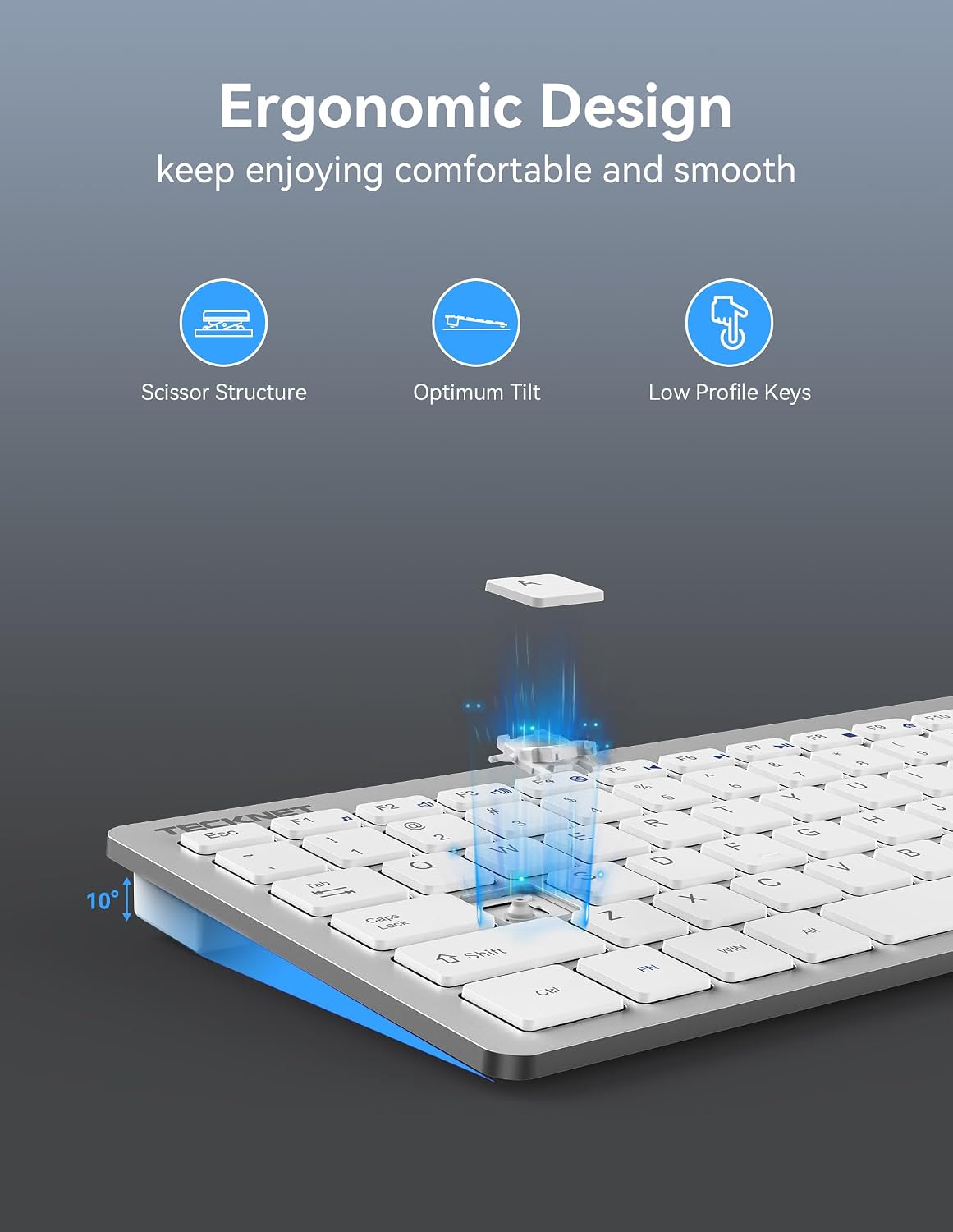 TECKNET 2.4G Wireless Keyboard - Mini Compact Keyboard with Media Hotkeys, 12-Month Battery Life, Compatible with PC, Desktop, Laptop, Smart TV - Black