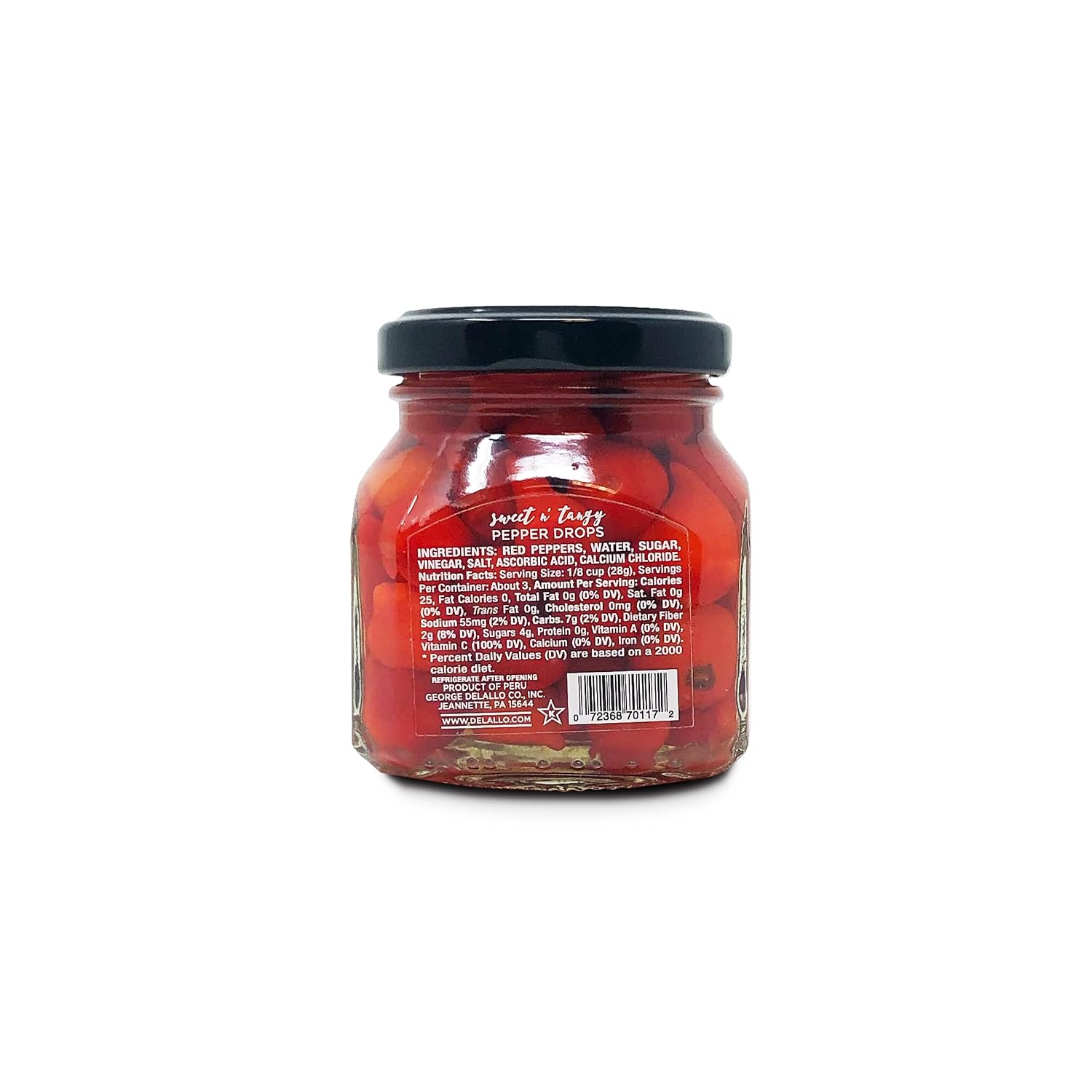 DeLallo Sweet & Tangy Pepper Drops, Red Peruvian Mini Peppers in Zesty Vinegar Marinade, Gourmet Condiment for Charcuterie and Salads, Non-GMO, Vegan