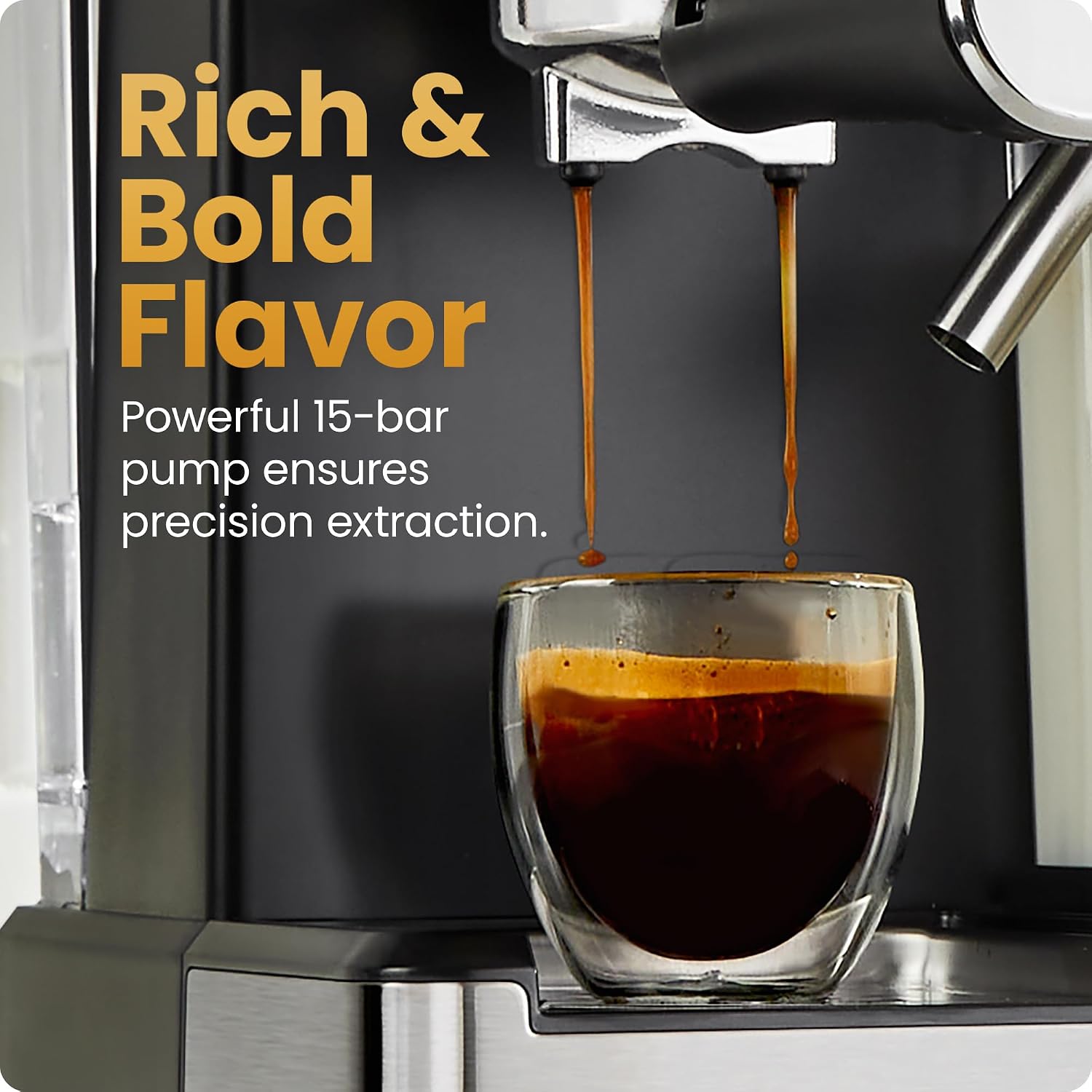 Chefman CaféMaster Pro Espresso Machine, Brew Single or Double Shots, Coffee Maker with Built-In Milk Frother for Cappuccino & Latte, XL 1.8 Liter Removable Water Reservoir - Stainless Steel