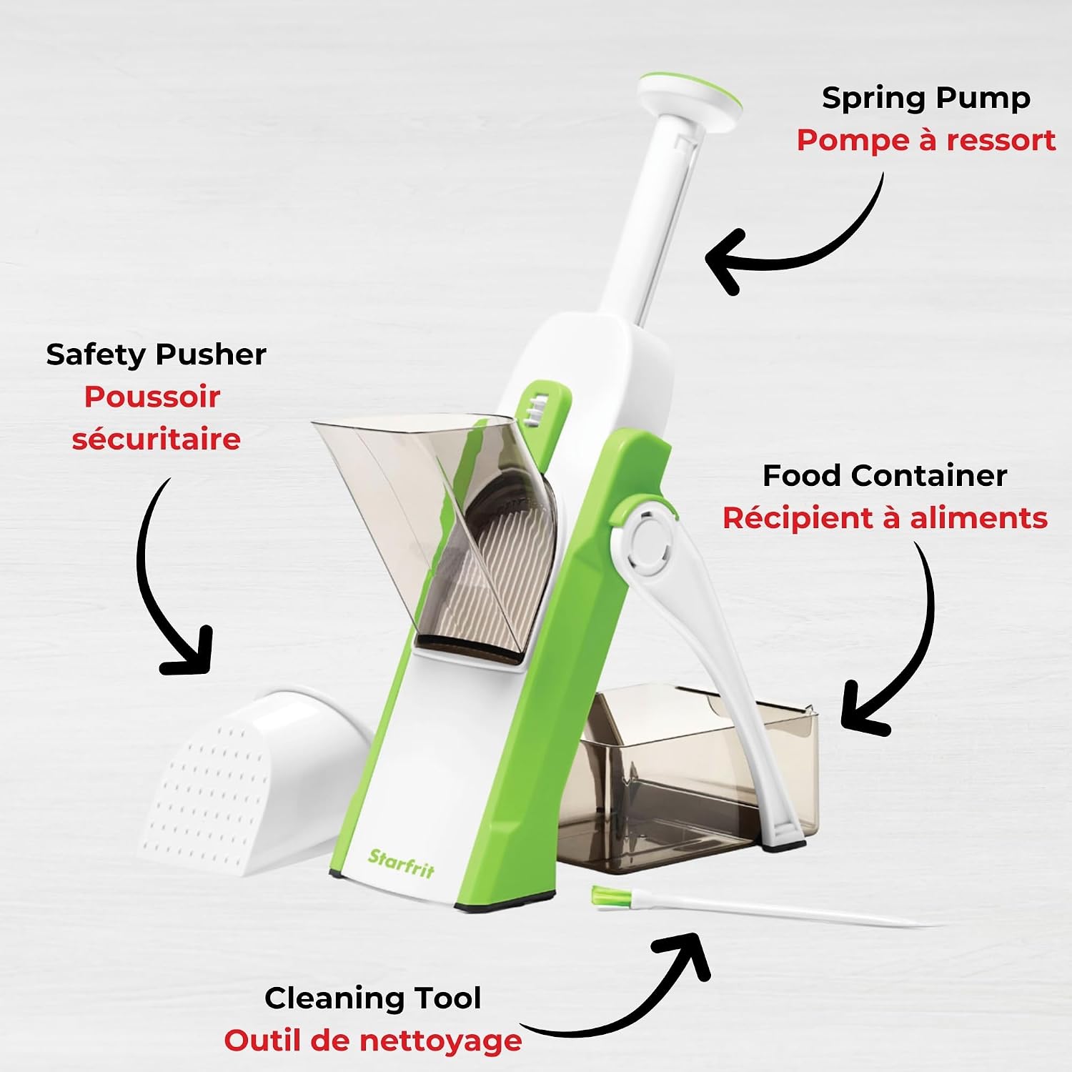 Starfrit Pump'n'Slice Vertical Mandoline, Food Slicer & Chopper, Safe