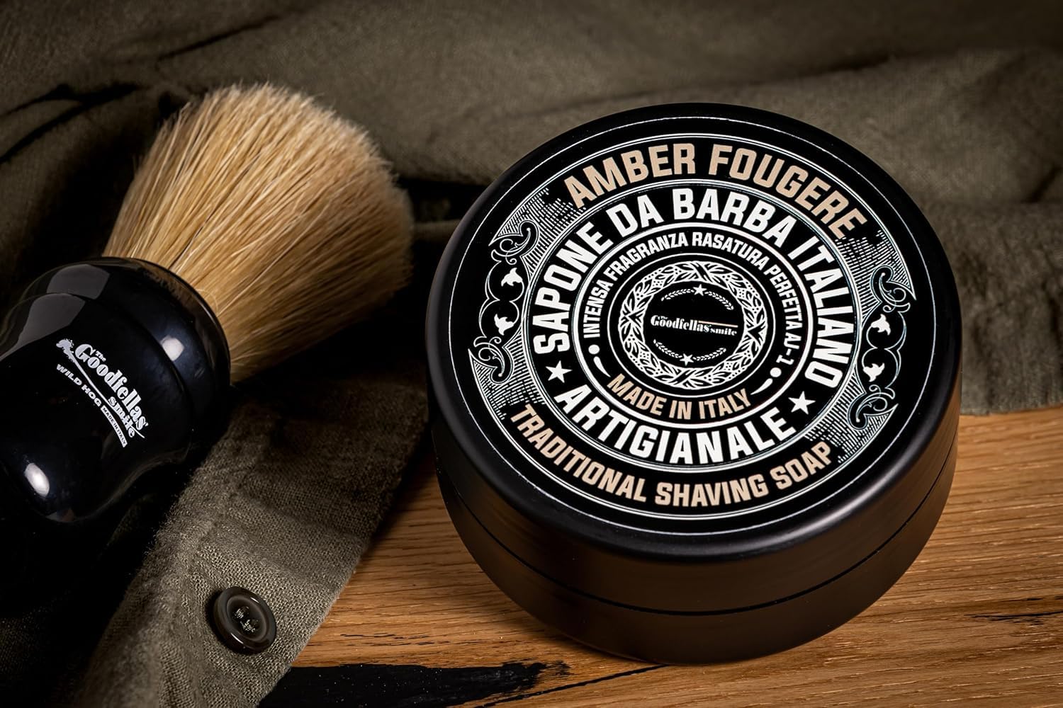 Goodfellas' Smile Amber Fougere Shaving Soap, Made in Italy | Builds Dense, Cushioning Lather For Smooth Razor Glide, Scented With Lavender
