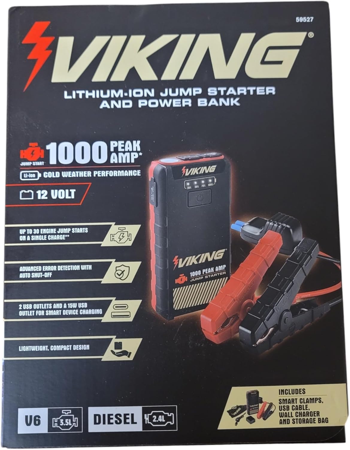 1000 Peak amp Lithium-ion Jump Starter and Power Bank Compatible with Viking