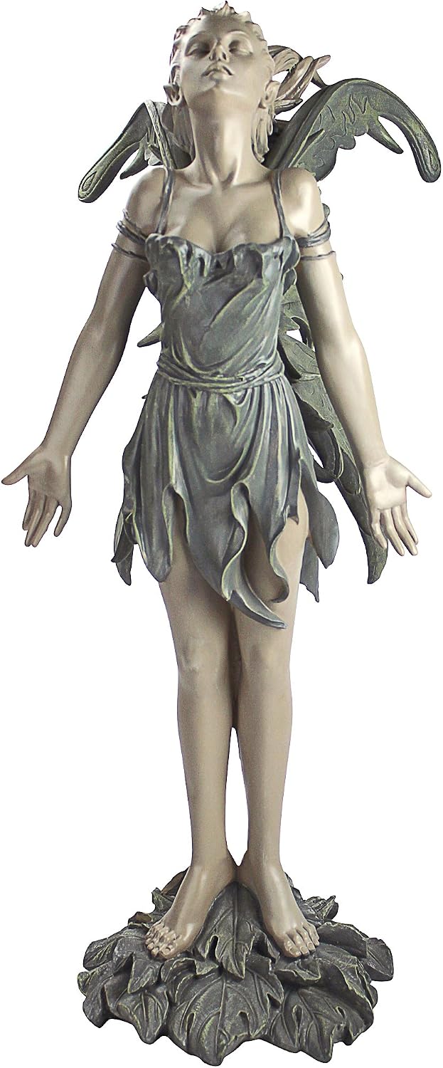 Design Toscano Facing the Wind Fairy Woman Outdoor Garden Statue, 12 inches wide, 27 inches tall, Cast Stone Resin, Two Tone Stone Finish
