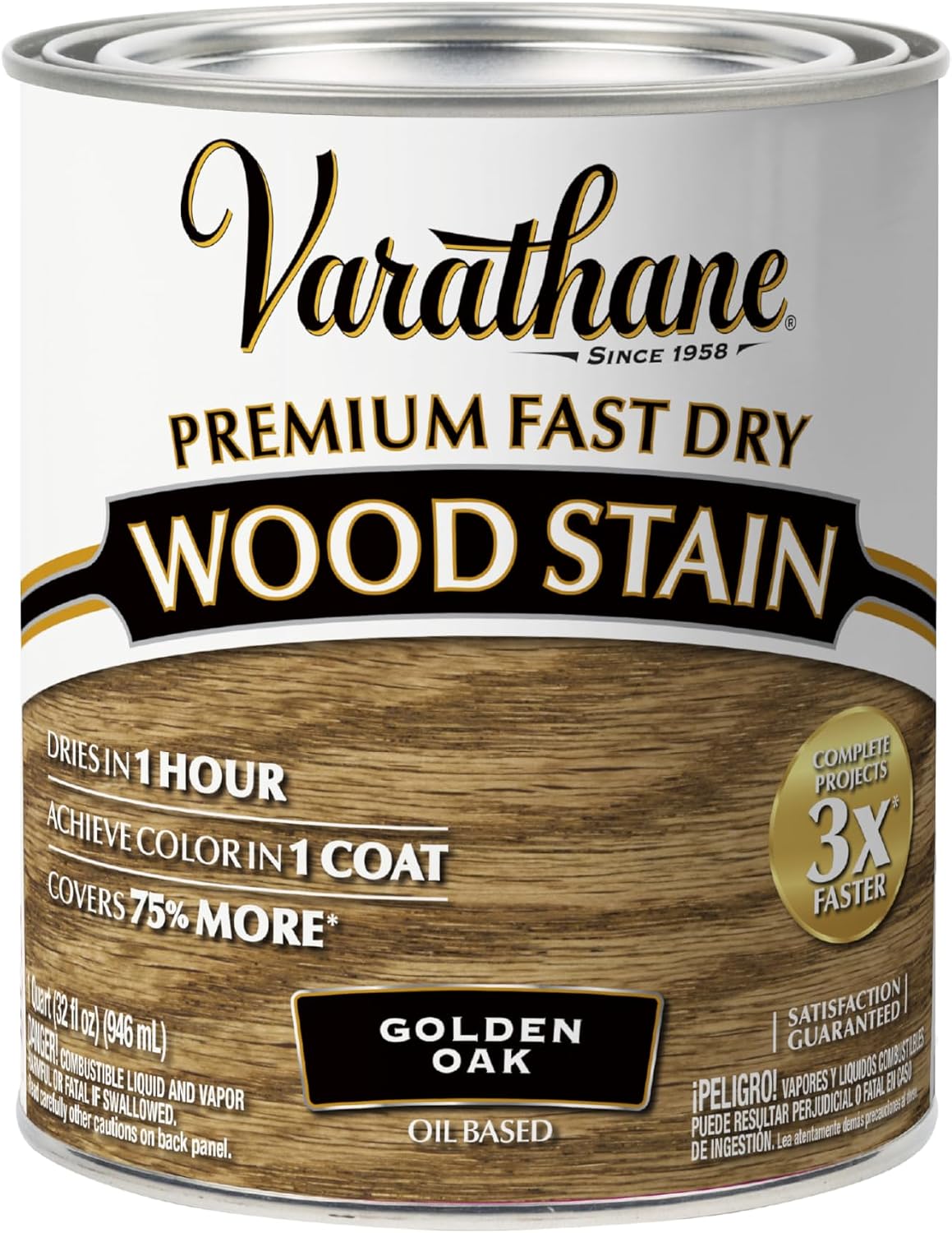 Varathane Premium Fast Dry Weathered Gray Wood Stain | Oil-Based, 1 Coat Color, 1 Hour Dry Time, Interior Wood Stain, Furniture, Cabinets, Doors, Covers Up to 275 Sq Ft, Quart