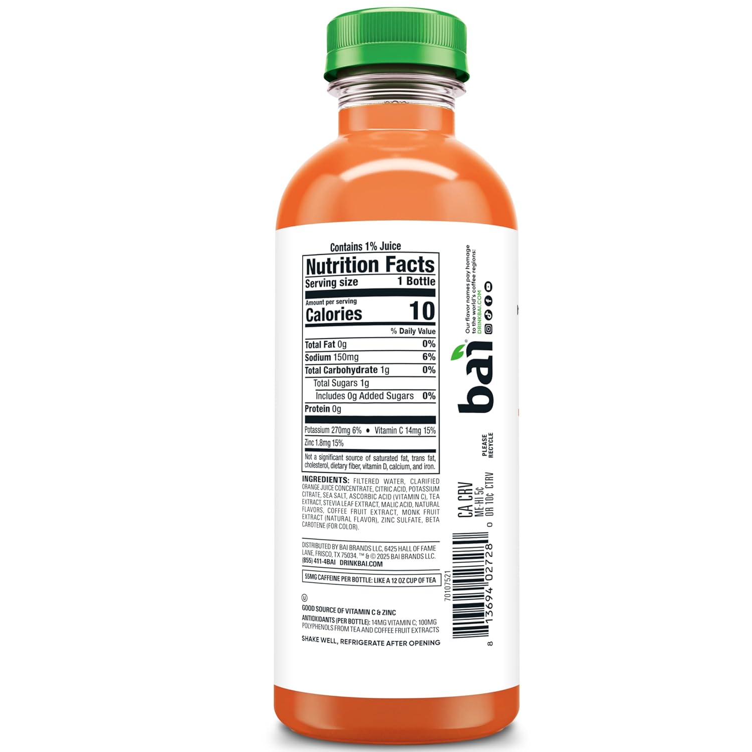 Bai Antioxidant Infused Water Beverage, Baru Blood Orange, 18 Fluid Ounce Bottle, 12 Pack