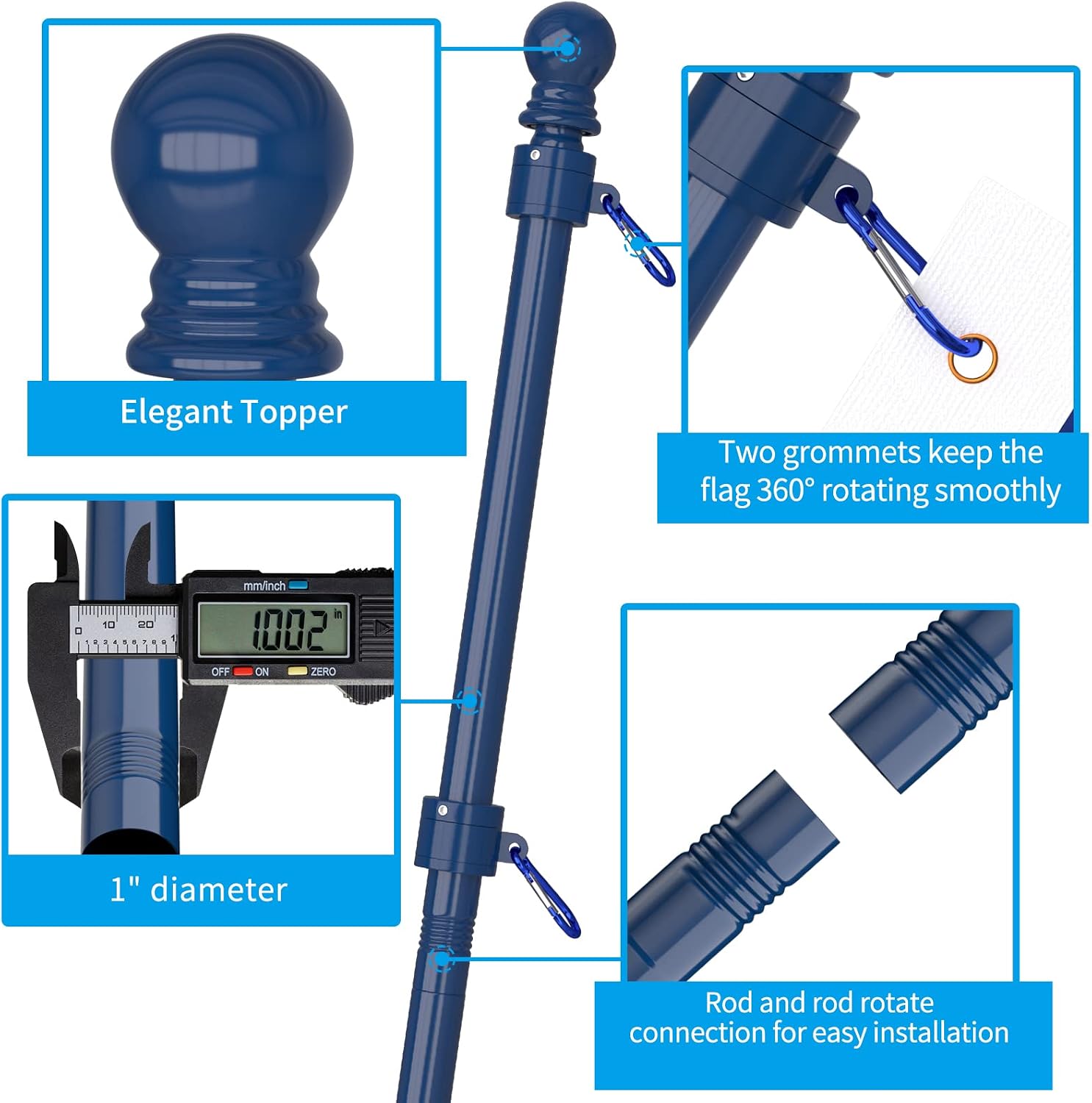 ZMTECH Flag Pole - Upgraded Bracket, 6 FT Stainless Steel Flag Poles for Outside House, Residential or Commerical