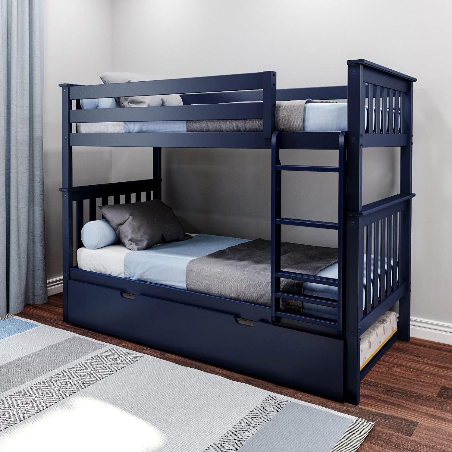 Max & Lily Bunk Bed Twin over Twin, Solid Wood Bunk Bed Frame with Ladder for Kids, 14" Safety Guardrails, Easy Assembly, No Box Spring Needed, White