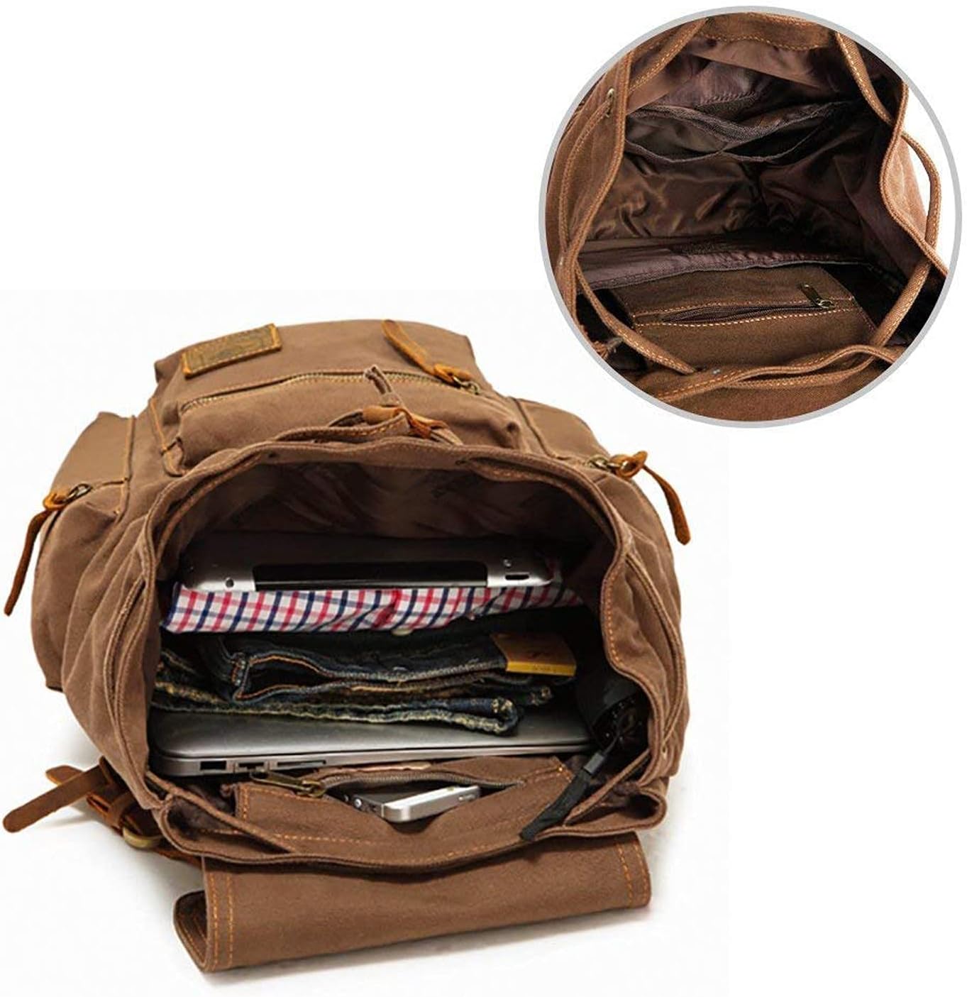 AUGUR High Capacity Canvas Vintage Backpack - for School College Hiking Travel 12-17" Laptop