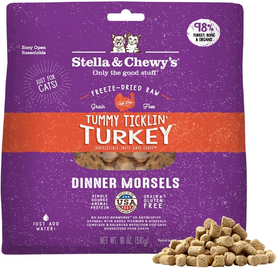 Stella & Chewy's Freeze-Dried Raw Cat Dinner Morsels - Premium Chicken Recipe with 98% Cage-Free Meat & Organs - Natural Grain-Free Cat & Kitten Food - Made in USA - 18 oz