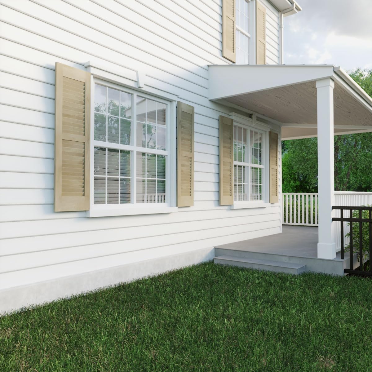12"W x 72"H Americraft Two Equal Louver Exterior Real Wood Shutters (Per Pair), Unfinished