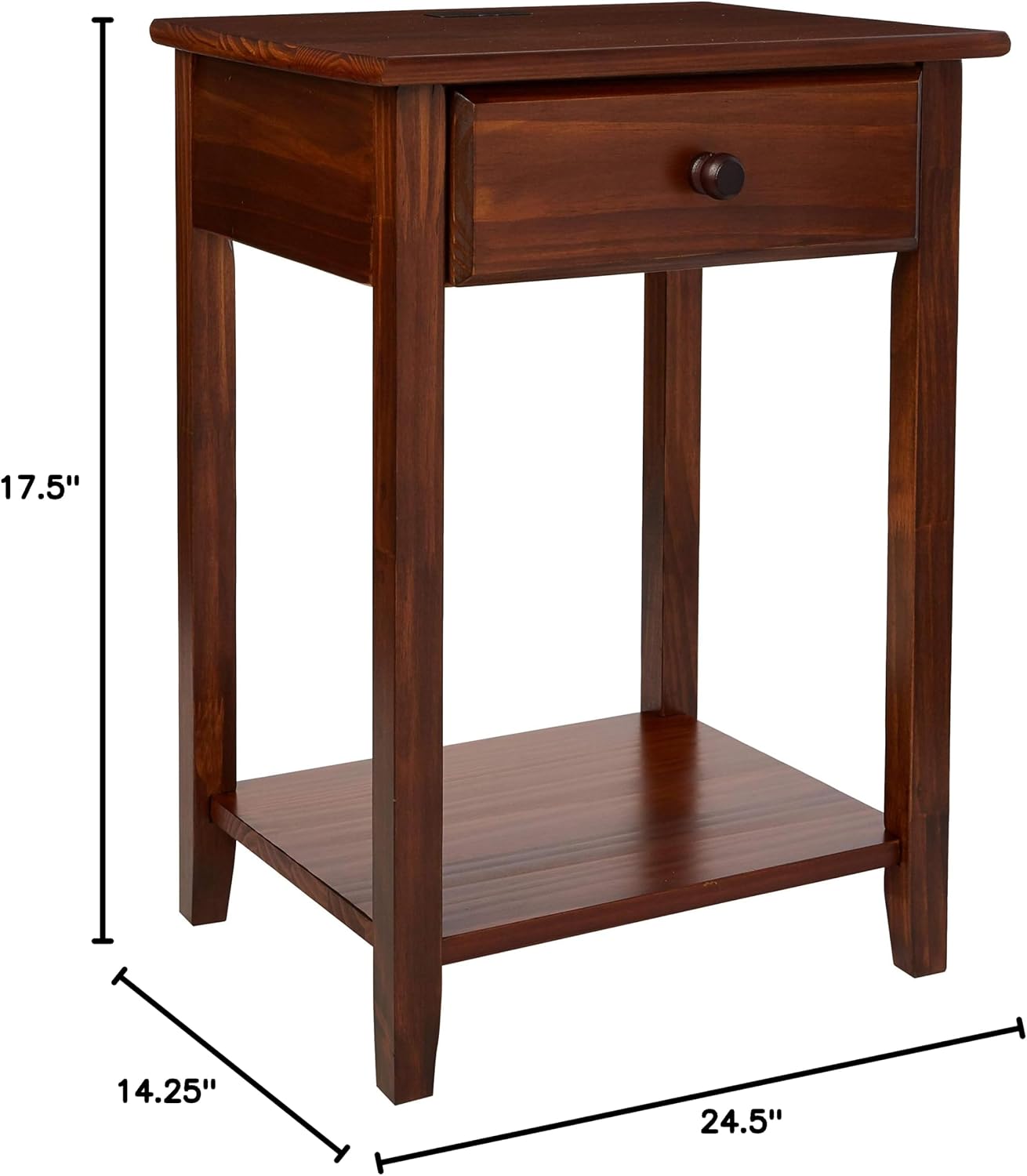 Casual Home Owl Night Stand with USB Port Charging Station and Drawer, 17.5"W x 14.25"D x 24.5"H, Espresso