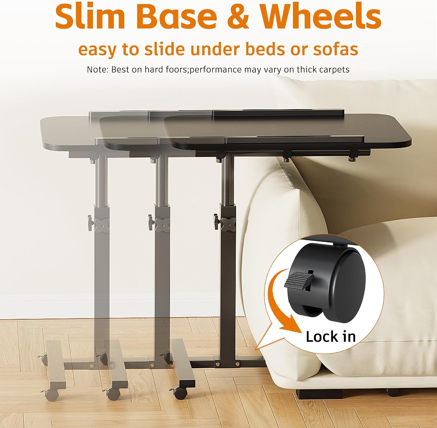 Furist Bed Desk Adjustable Overbed Bedside Table Rolling Laptop Tray Desk Cart Height Portable Mobile Sit Stand Table Tilting Hospital Bed with Wheels