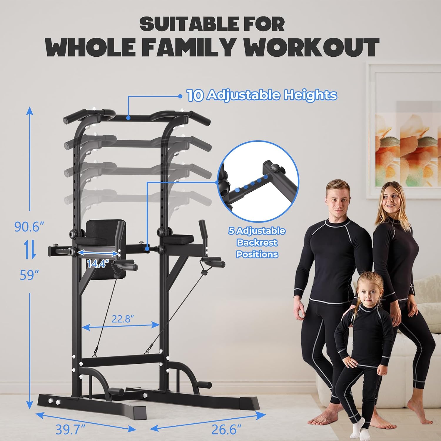 Power Tower Dip Station Pull Up Bar Exercise Tower Adjustable Pull Up Station Pull Up Tower Bar for Home Gym Multifunctional Strength Training