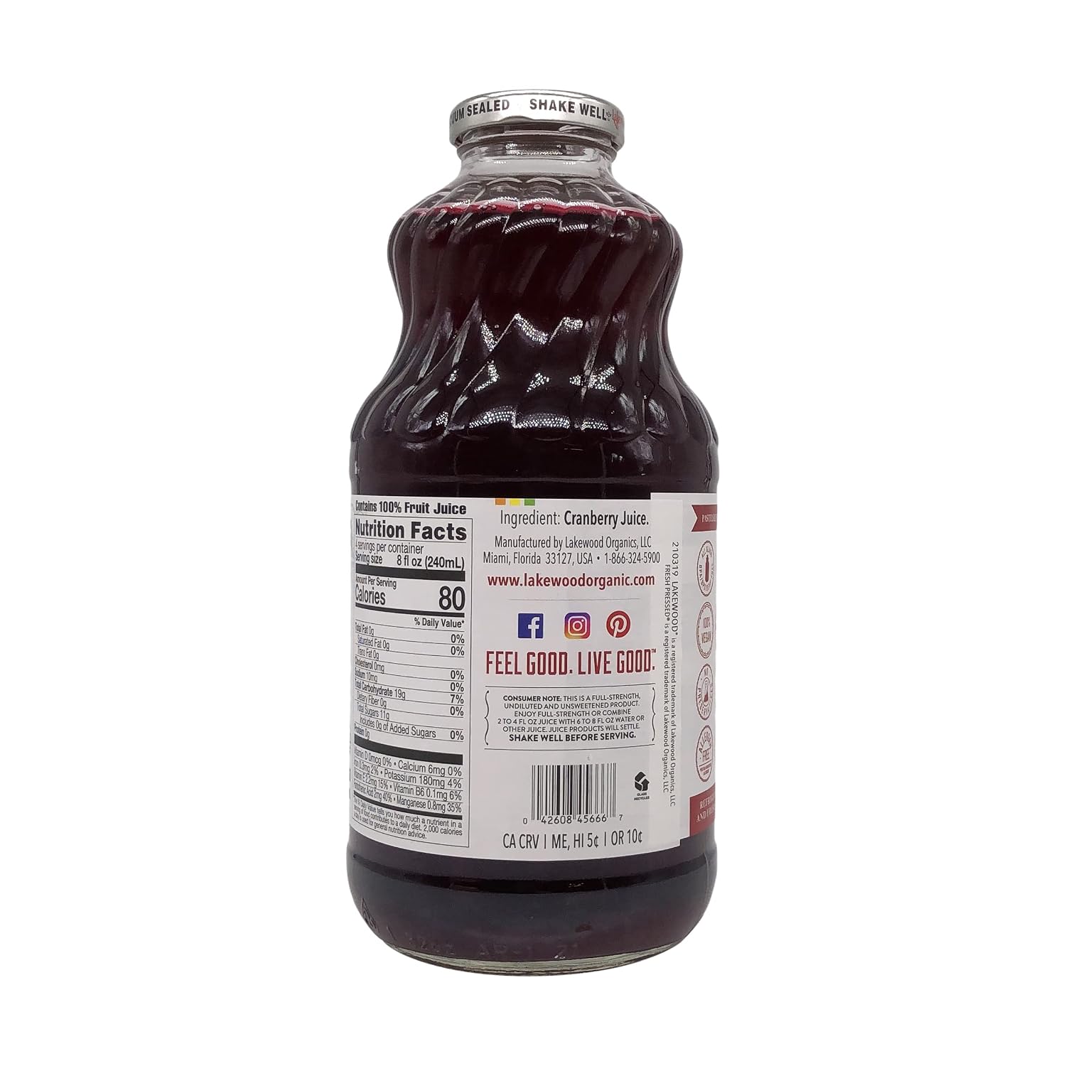 Lakewood, Juice Black Cherry Pure, 32 Fl Oz