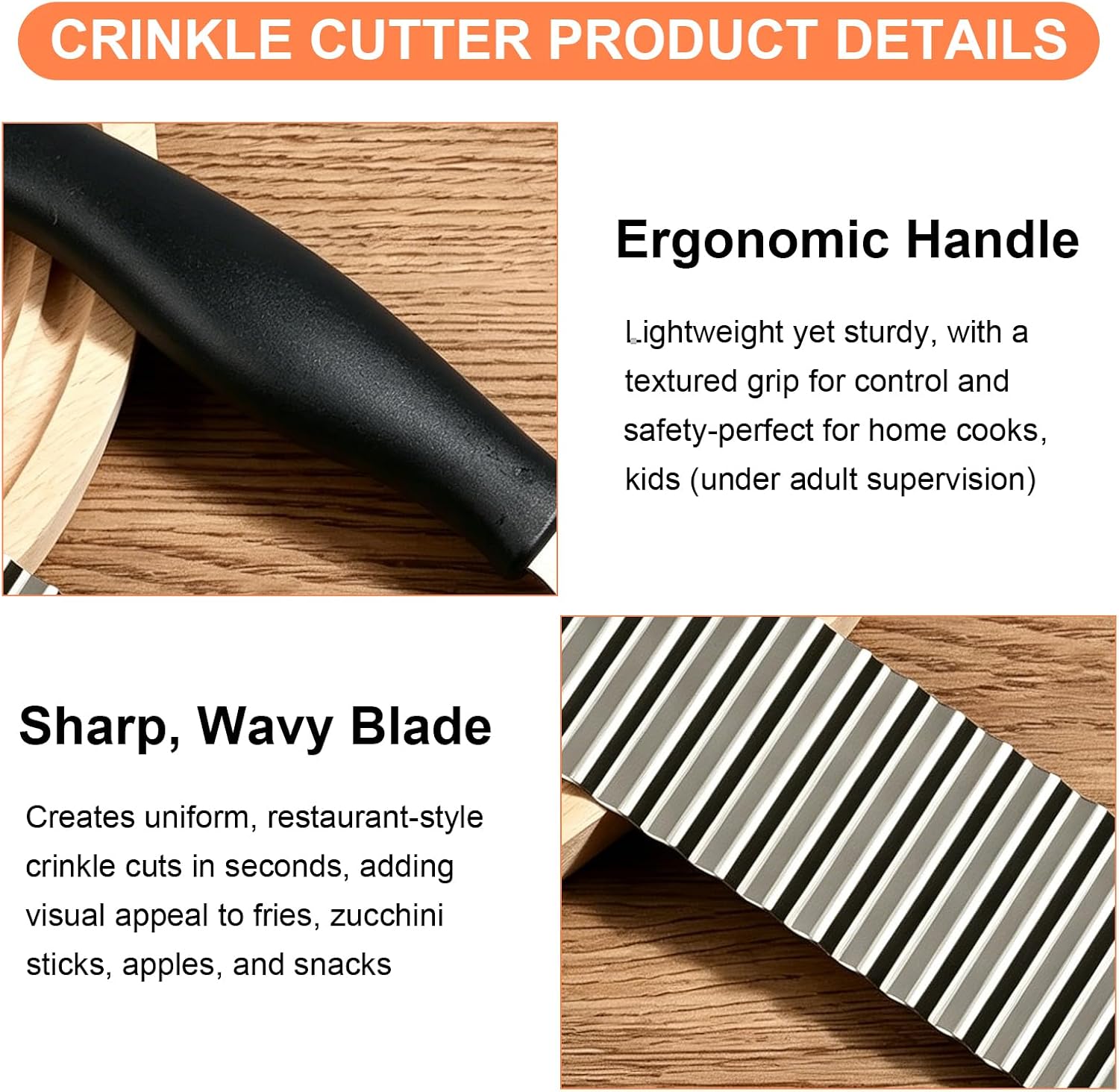 Crinkle Cutter, French Fry Cutter for Potatoes, Upgraded Stainless Steel Blade