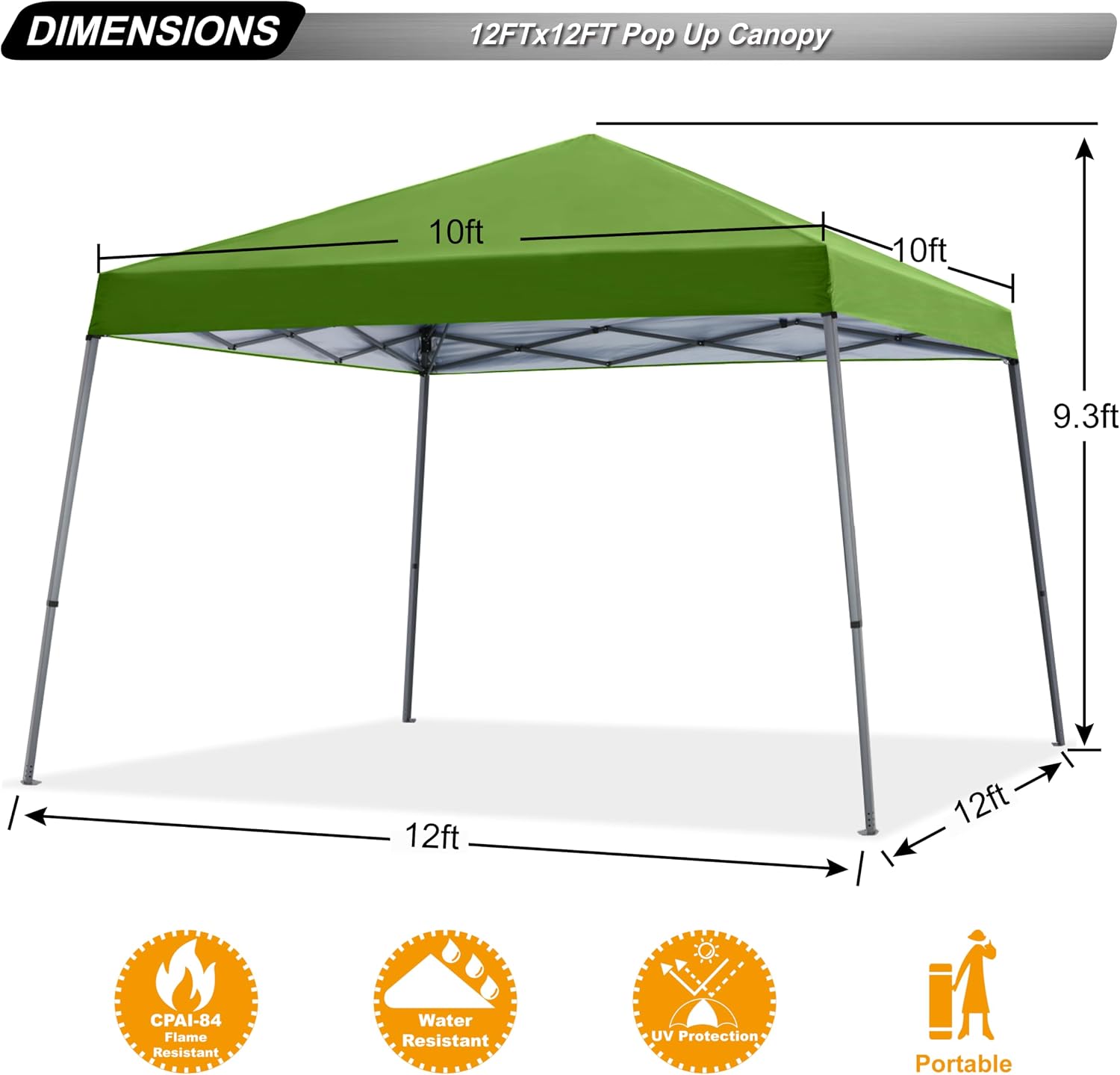ABCCANOPY 11x11 Pop Up Canopy Tent, Stable Slant Leg Outdoor Shade, Black