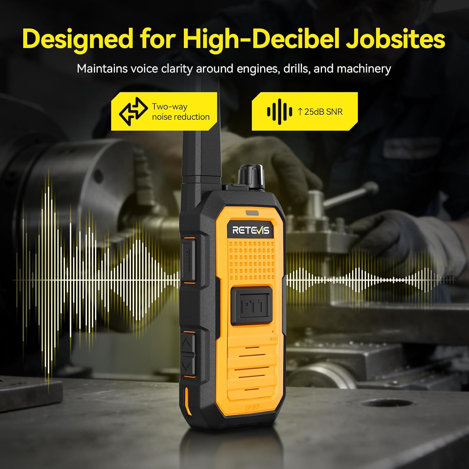 Retevis RB48A IP67 Waterproof Walkie Talkies Long Range Adults | for Manufacturing Construction, Heavy Duty 2 Way Radio, Noise Reduction, Large PTT