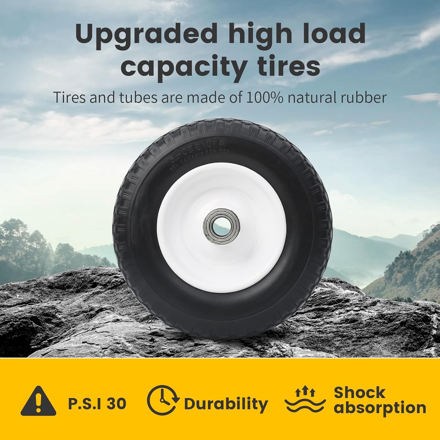 MaxxHaul 12" Flat Free Solid Tire 4.10/3.50-6" Replacement Wheel – 1" Bore 5/8" Adapter & 3.75" Center Hub – Fits Compatible Trailer Dollies &