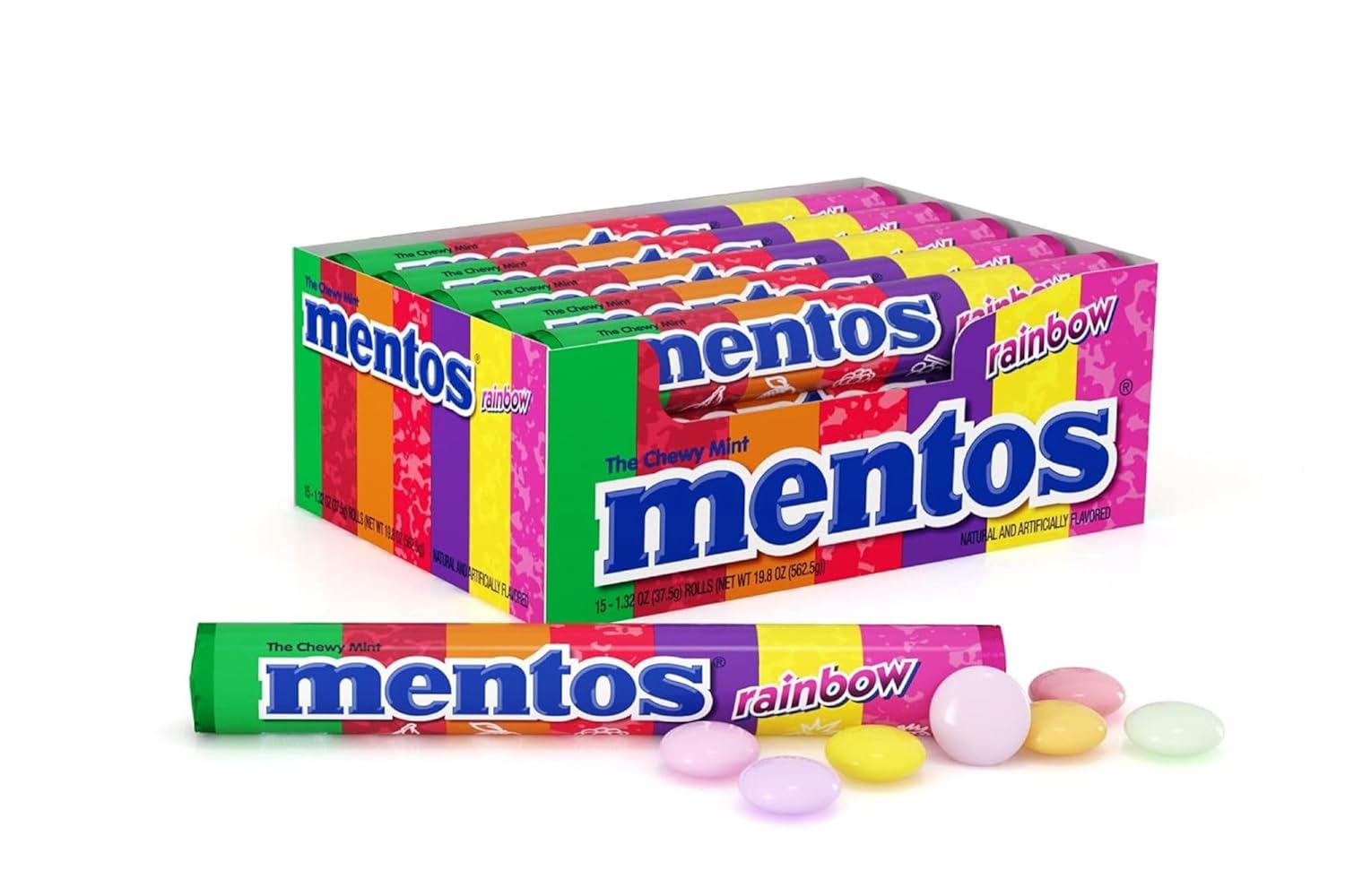 Mentos Chewy Mint Candy Roll, Cinnamon, 14 Pieces Per Roll, 15 Count Pack