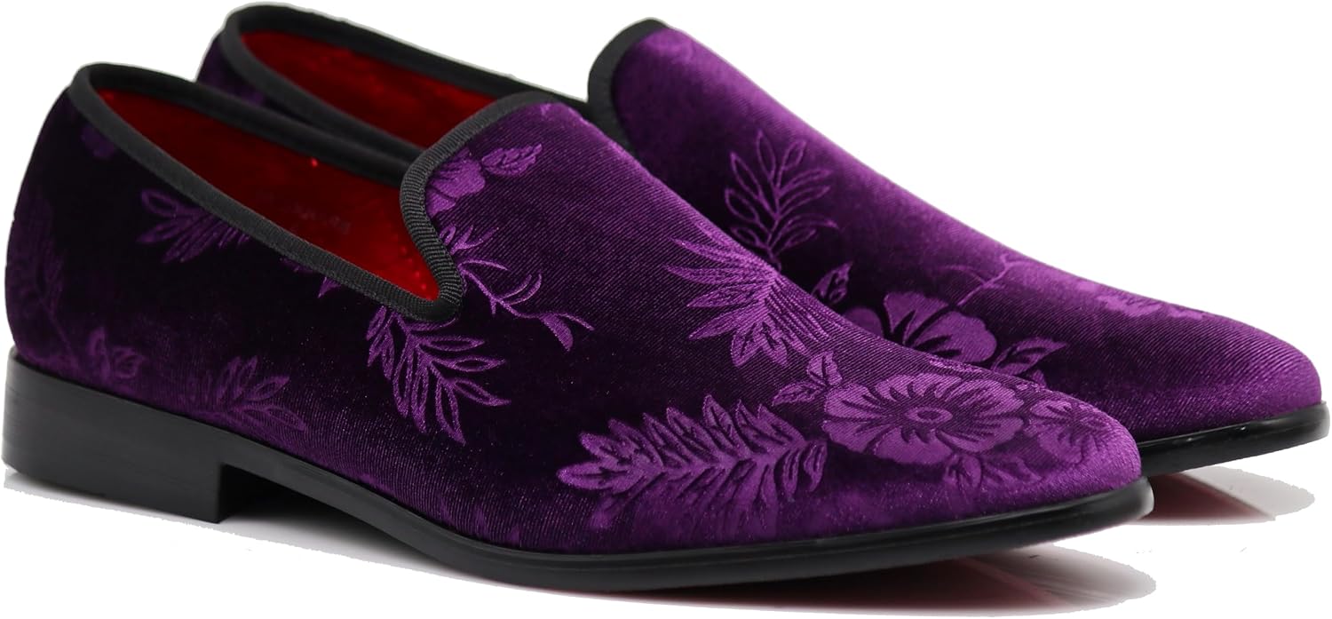 SPK35 Men's Vintage Velvet Flower Designer Dress Loafers Slip On Shoes Classic Tuxedo Dress Shoes
