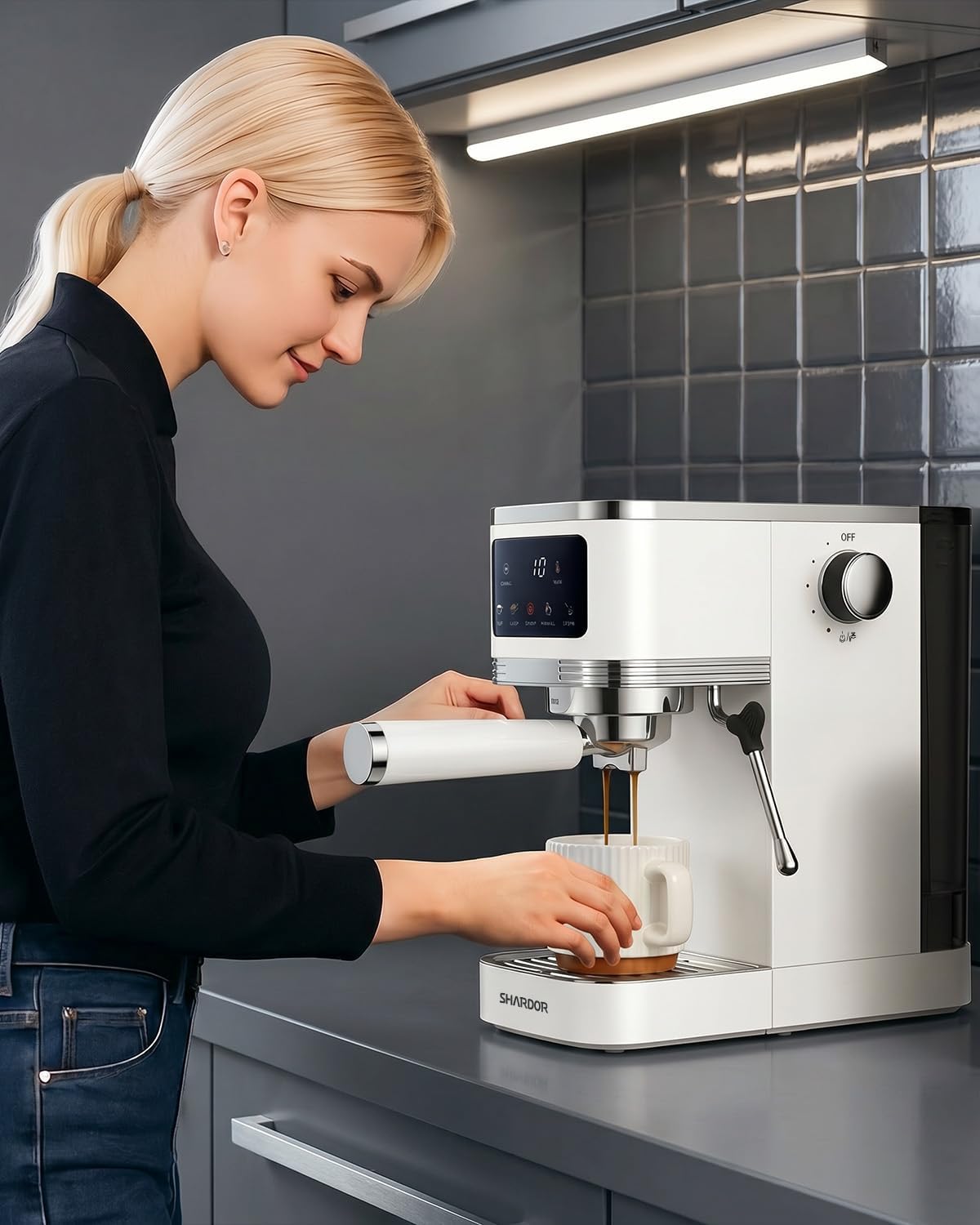 SHARDOR Espresso Machine 20 Bar, Professional Espresso Machine with Milk Frother and Touchscreen, Expresso Coffee Machines with Adjustable Temperature,for Cappuccino, Latte, Stainless Steel, White
