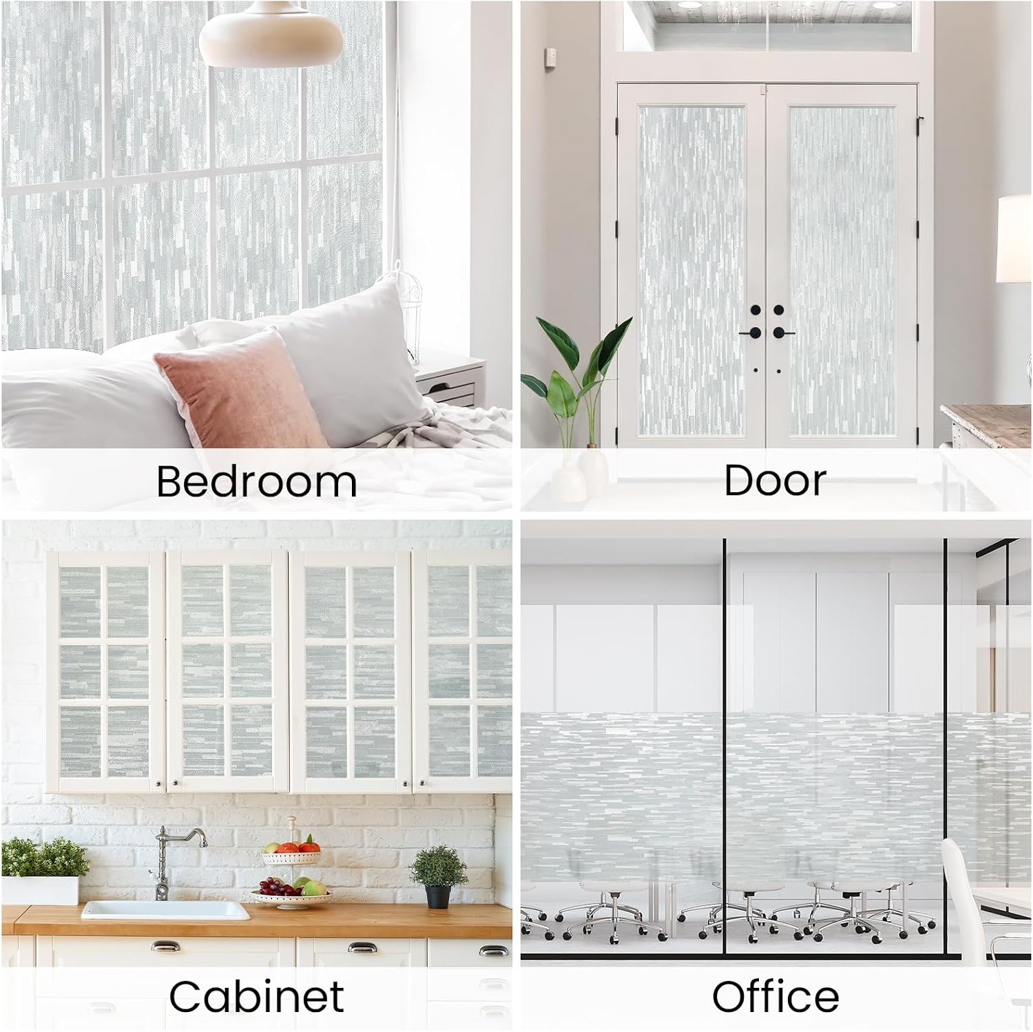 Haton Window Privacy Film, Frosted Stripe Non-Adhesive, 17.5" x 78.7"