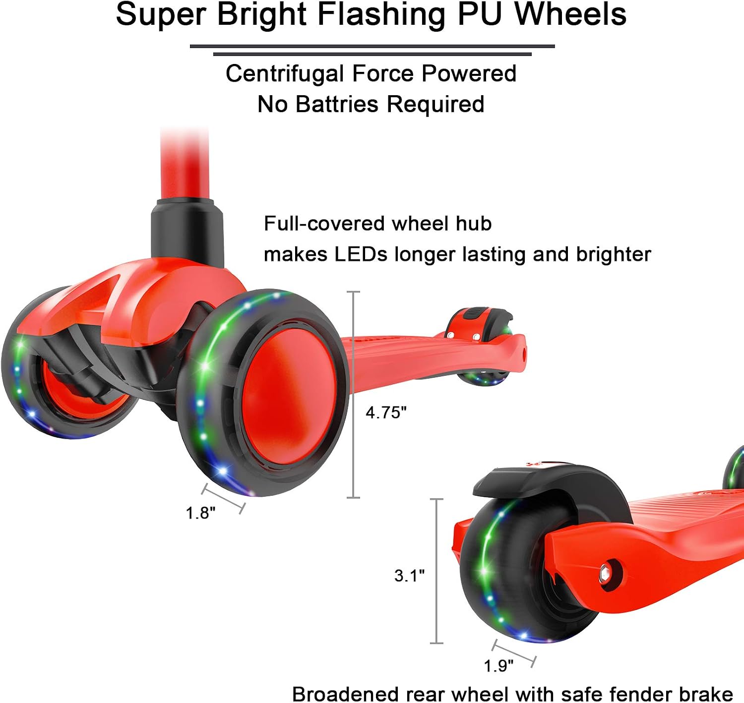 Allek Kick Scooter B03, Lean 'N Glide 3-Wheeled Push Scooter with Extra Wide PU Light-Up Wheels