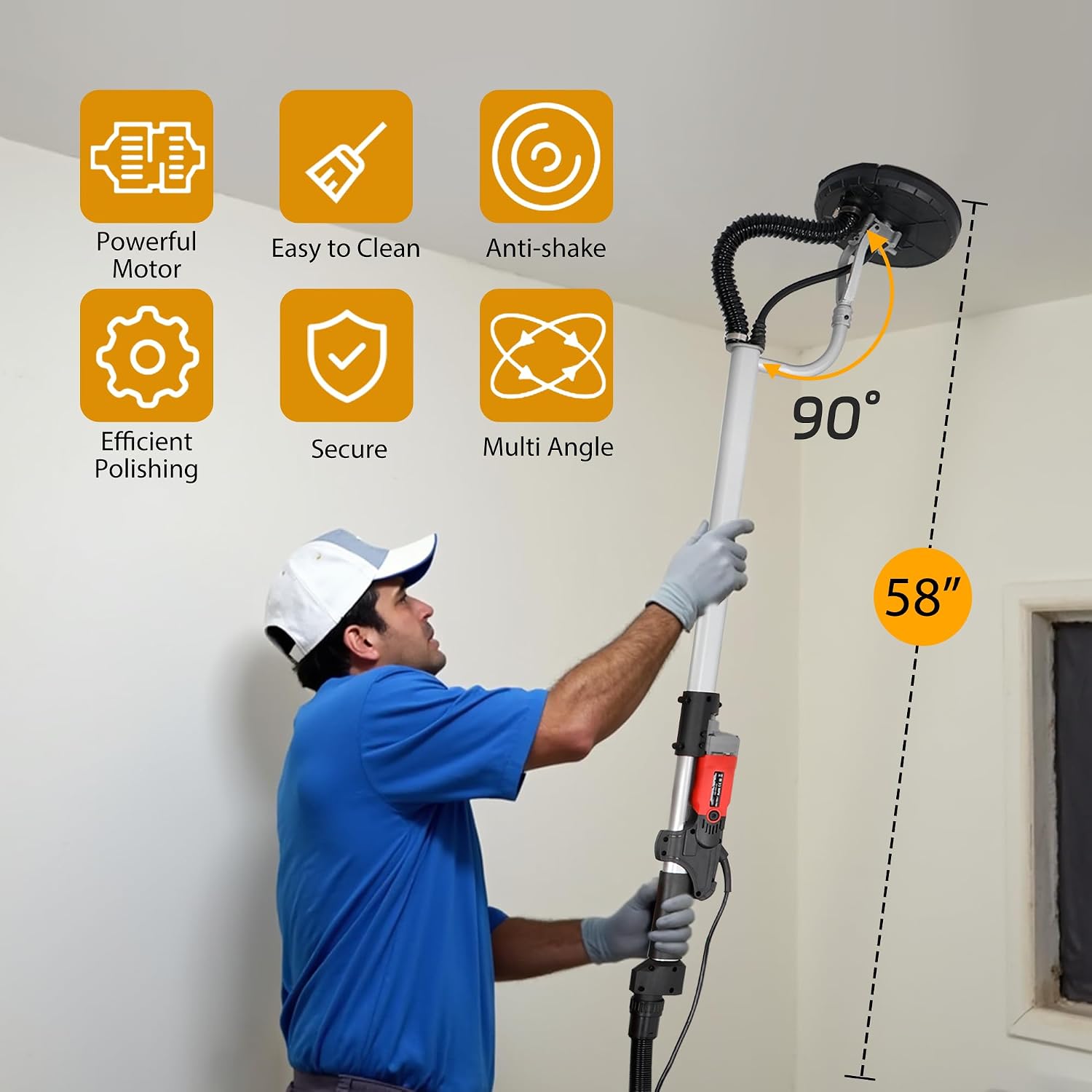 Nouva Power Drywall Sander, Electric Vacuum Sander Variable 6 Speed Adjustment Foldable with 6 Sand Pads