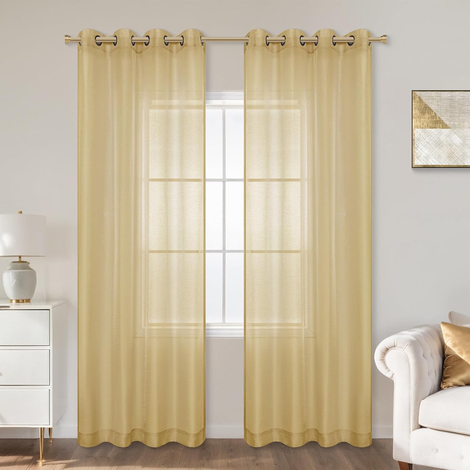KOUFALL White Sheer Curtains 72 Inches Long for Bedroom Set of 2 Panels Grommet Faux Linen Window Voile Semi Baisc Decorative Sheer Curtains for