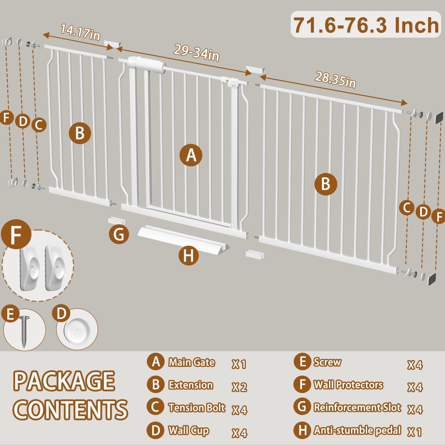 Fairy Baby Extra Wide Baby Gate for Doorways Auto Close Safety Gates for Bedroom, Fits 57.5 Inch to 62 Inch with Pressure Mounted Extention Kit, White | Pressure Mounted No Drill Pet Gate with Door, Heavy Duty Walk-Through Gate for Toddlers, Kids, Dogs,…