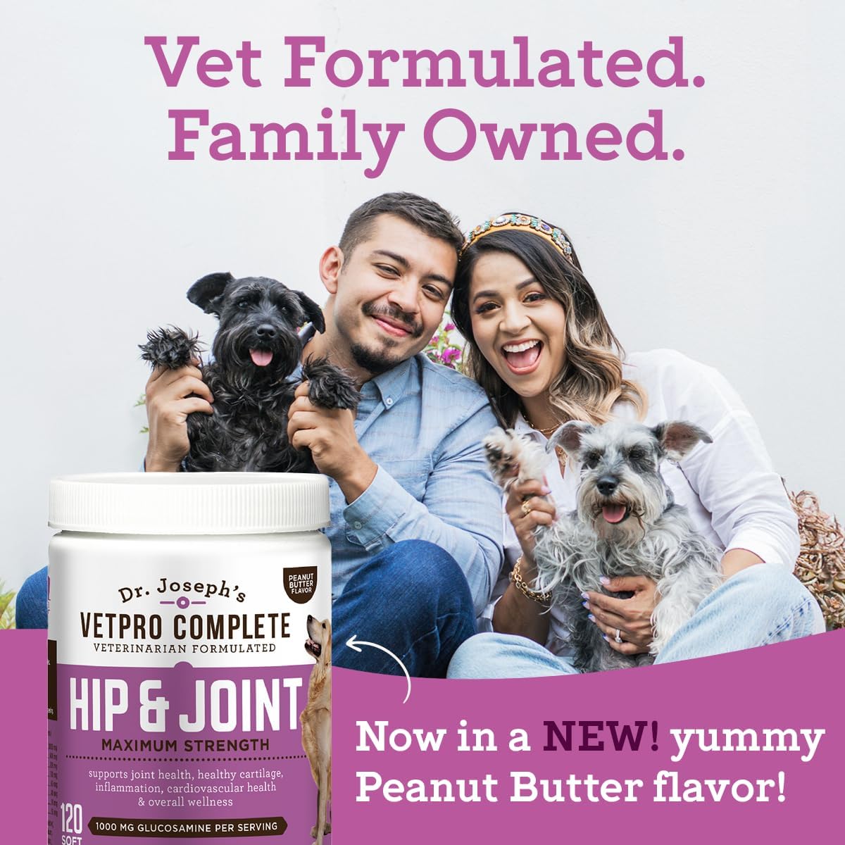 Dr. Joseph's VetPro Complete Dog Hip & Joint Wellness Supplement – High-Strength Glucosamine, MSM, Omega & Chondroitin Chews and Breeds – Vet Formulated Chicken Dog Treat - 120 Count