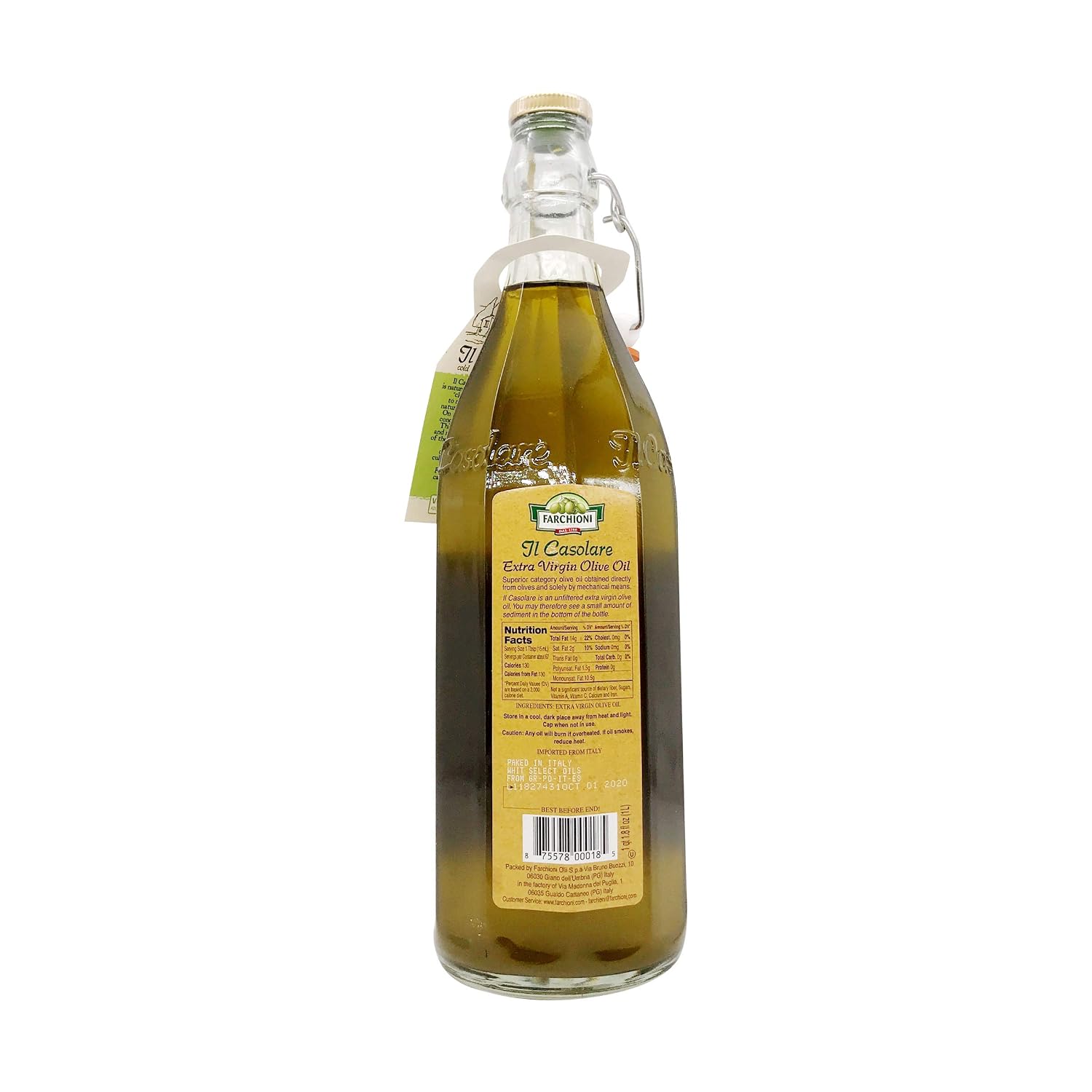 Farchioni Il Casolare Unfiltered Extra Virgin Olive Oil 33.8 oz – Cold Pressed, Unfiltered