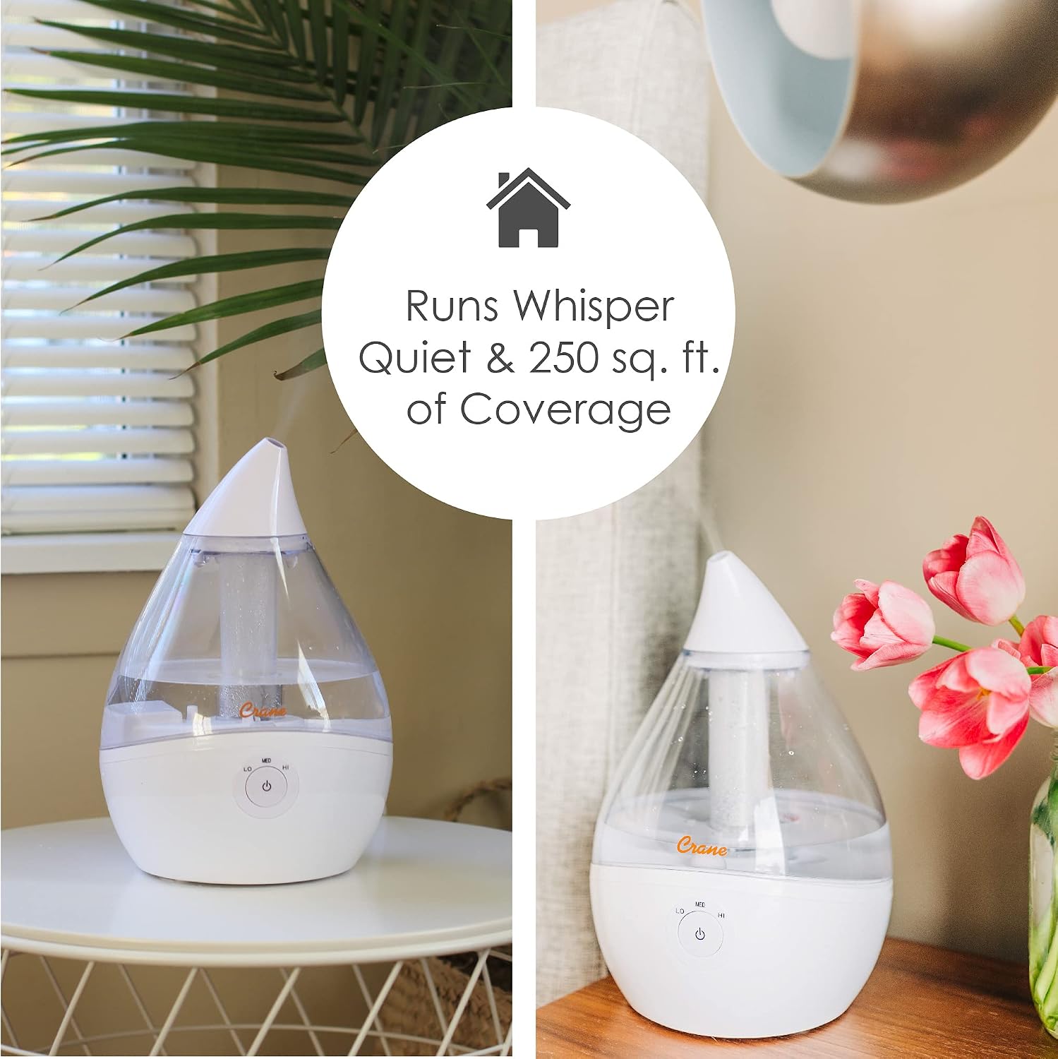 Crane Droplet Ultrasonic Small Air Humidifiers for Bedroom and Office, 0.5 Gallon Cool Mist Humidifier for Plants and Home, Humidifier Filters Optional, Blue and White