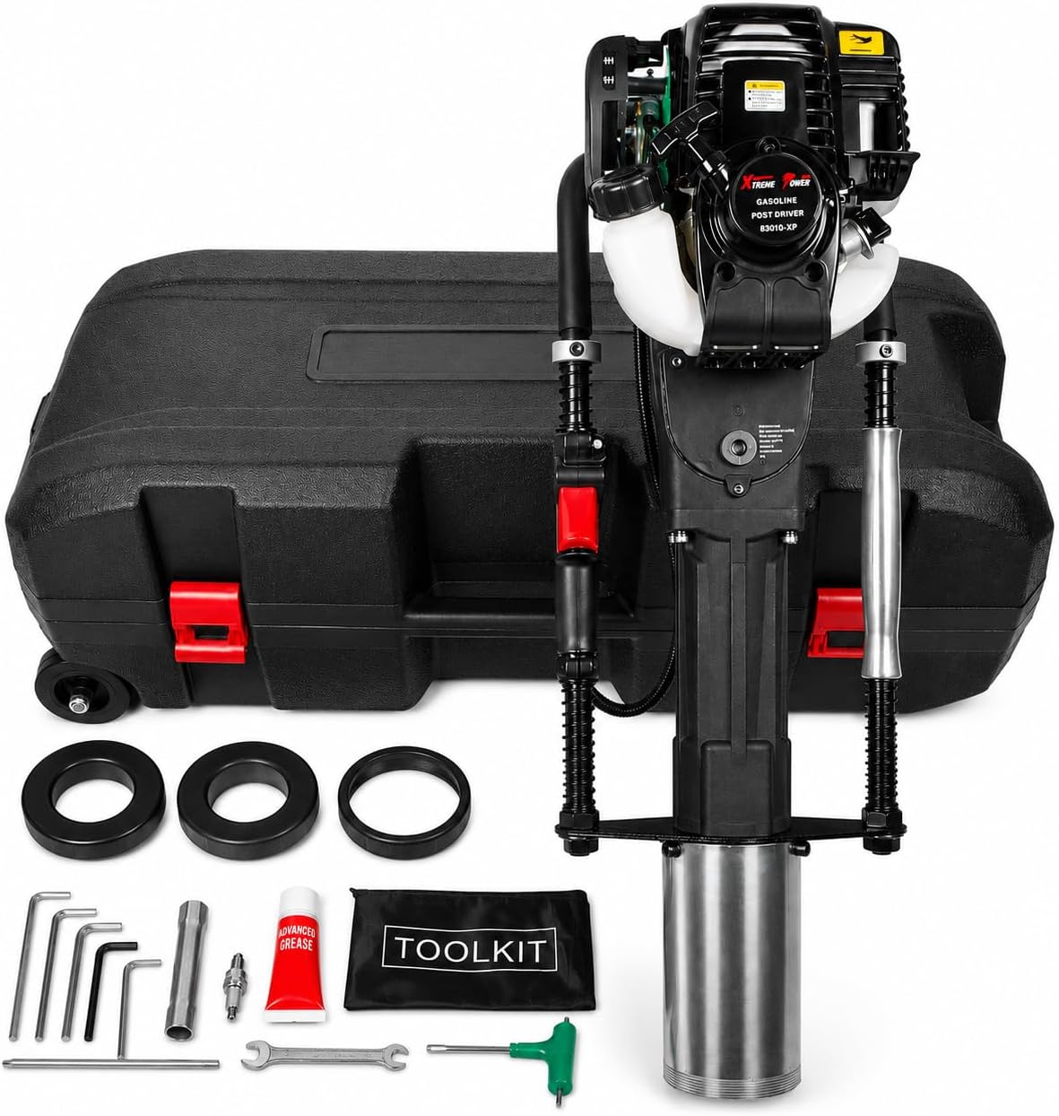XtremepowerUS 38cc Gas Powered Fence Post Driver, 4-Stroke T-Post Driver, Heavy Duty Gasoline Pile Driver for T-Posts, Ground Rods & Steel Stakes