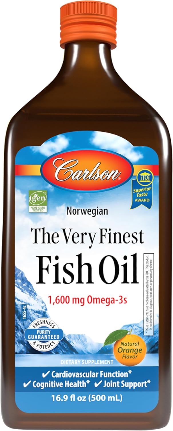 Carlson The Very Finest Fish Oil, 1600 mg, Omega-3s, 200 mL (6.7 Fl Oz) | Lemon; Liquid Fish Oil Supplement; Norwegian Fish Oil; Wild Caught; Sustainably Sourced Fish Oil Liquid