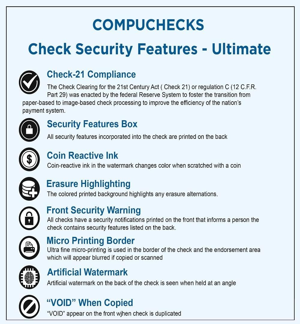 Compuchecks Blank Check Paper 500 Pack, Check on Top, QuickBooks Compatible | Blue Diamond High Security Computer Business Checks, Voucher on Bottom, 8.5x11, Works with Laser & Inkjet Printers, USA Made