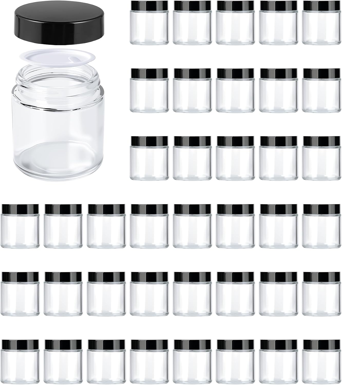 2 oz Glass Jars with Lids, Hoa Kinh 24 Pack Clear Small Cosmetic Glass Jars