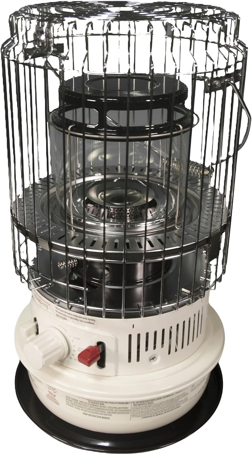 Kero World Kerosene Convection Wick Heater with Radiant and Convective Heat, Lightweight Portable Compact Design, and Sure Seat Chimney System, White.