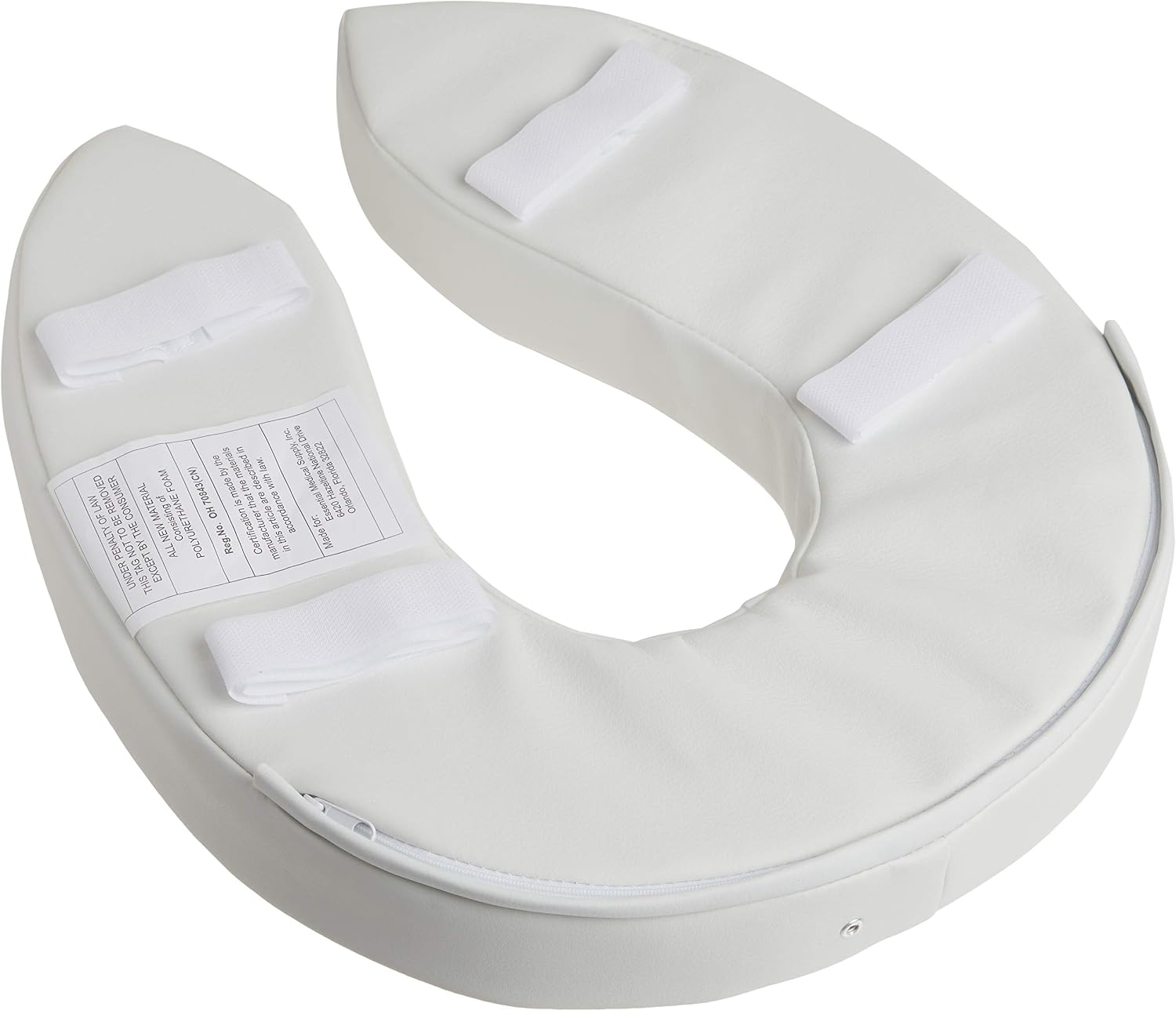 Essential Medical Supply Foam Padded Toilet Seat Cushion Riser with Hook and Loop Attachment for Toilet Seat and Washable Vinyl Cover, 2"