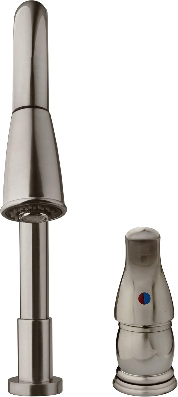 Dura Faucet DF-NMK503-SN RV Pull-Down Kitchen Sink Faucet (Satin Nickel) | Side lever gives one-hand control of temperature and flow. Easy DIY install with common hand tools.
