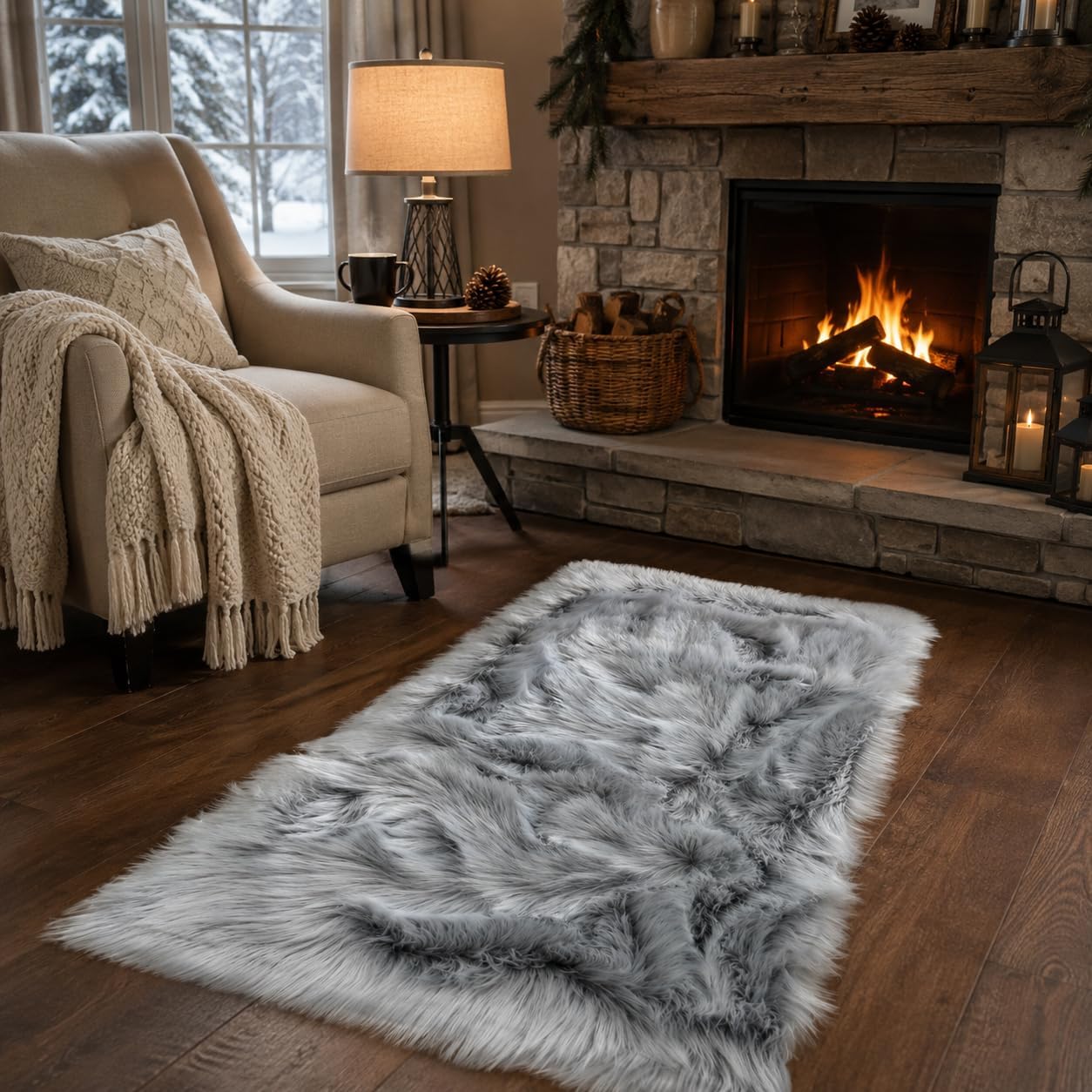 EasyJoy Ultra Soft Fluffy Shaggy Area Rug Faux Fur Rug Chair Cover Seat Pad Fuzzy Area Rug for Bedroom Floor Sofa Living Room (2 x 6 ft Sheepskin