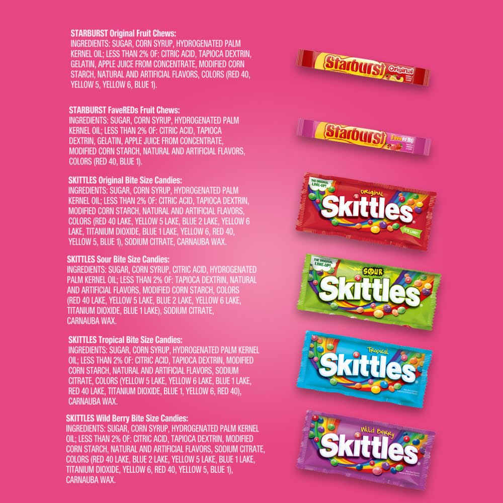 SKITTLES & STARBURST Assorted Candy Variety Pack Bulk Box 18 Count 37.05 oz | Everyday snacking, snack box, mix candy assortment bulk candy fruity candies bulk box for fundraising, snacking, road trips